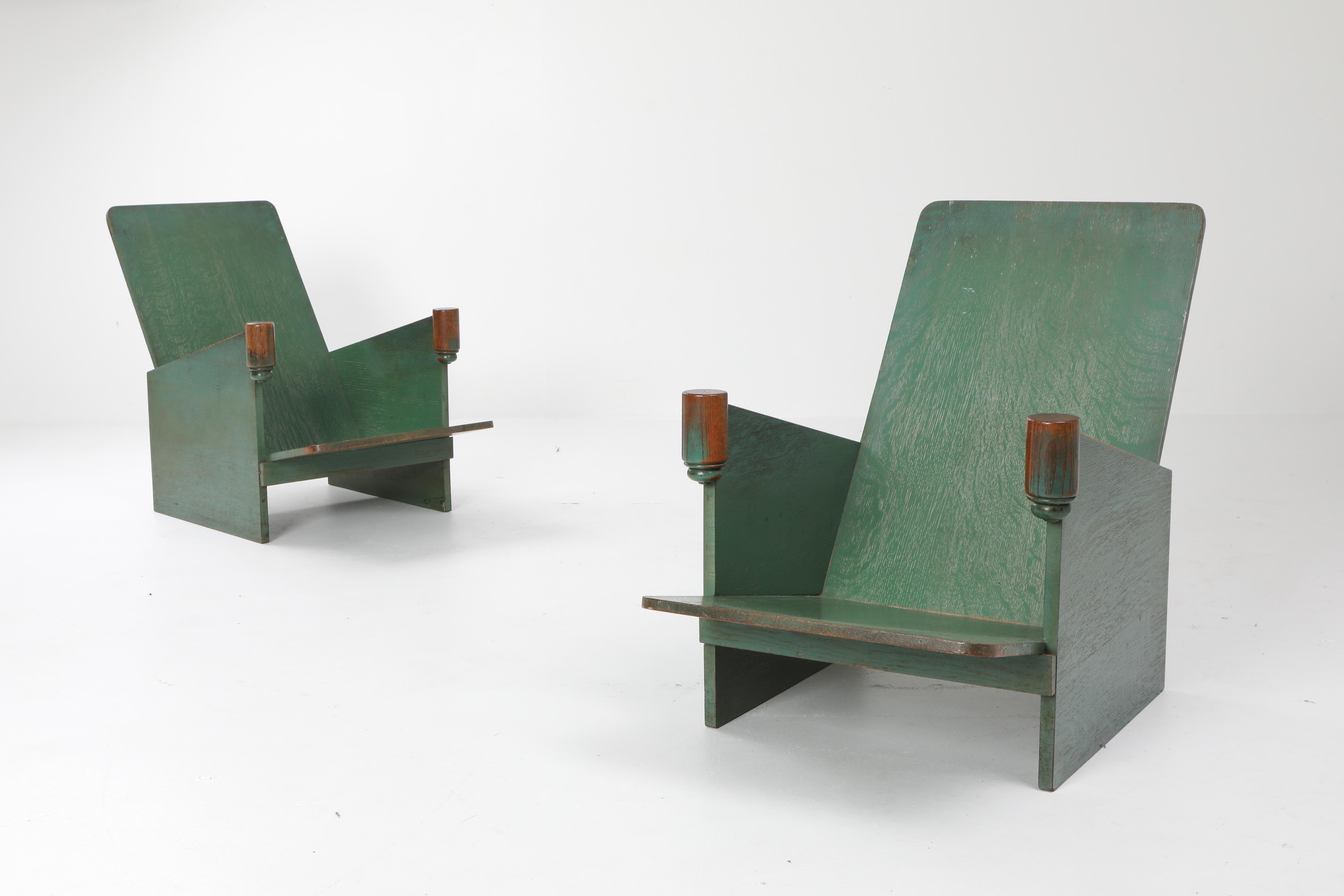 Modernist patinated oak lounge chairs of the Art Deco period, attributed to Huib Hoste and Karel Maes, Belgium, 1920s

Victor Servranckx, Karel Maes, Pierre-Louis Flouquet were amongst Belgium's most famous constructivist artists.

  