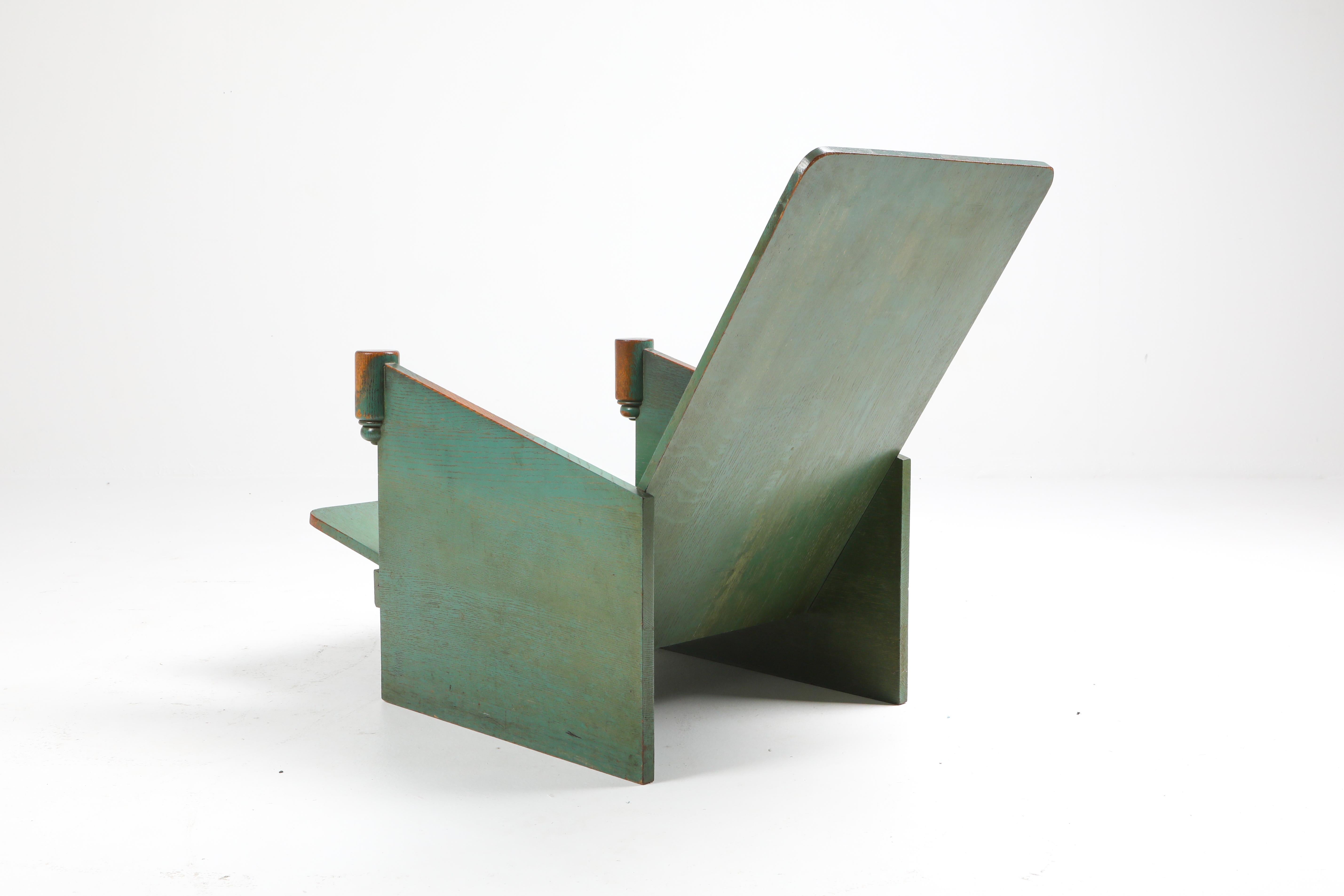 Constructivist Pair of Green Lounge Chairs, Belgium, 1920s 1