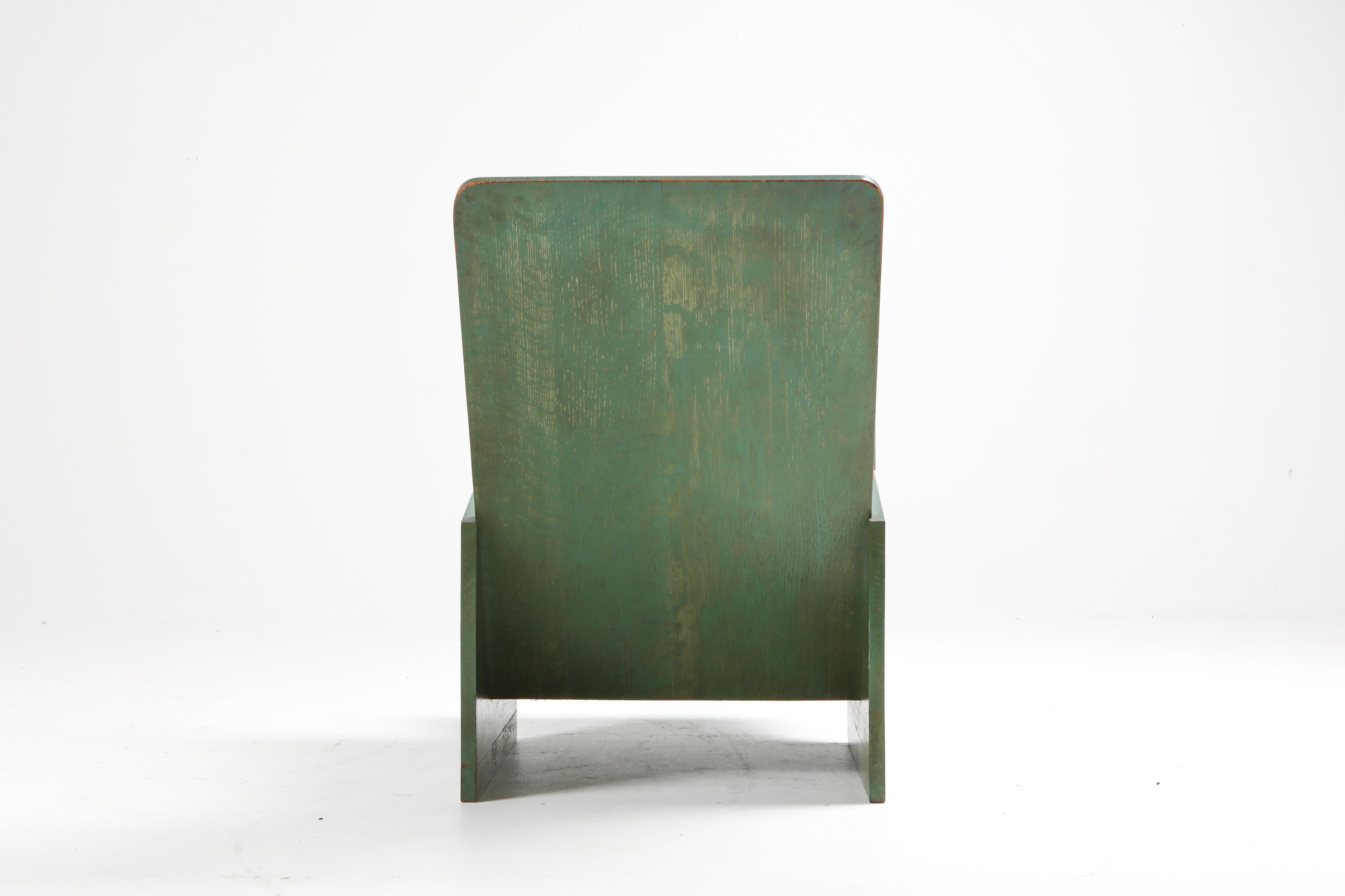 Constructivist Pair of Green Lounge Chairs, Belgium, 1920s 2