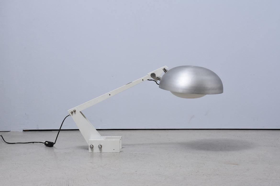 Swiss Constructivist table lamp with brushed aluminium screen, 1960s, 