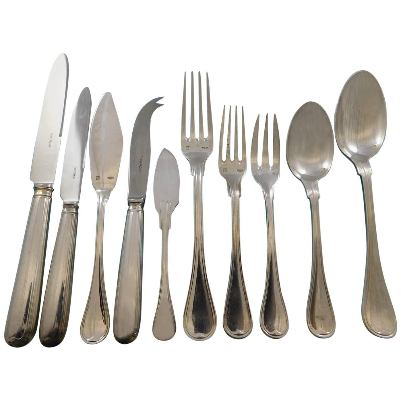 Consulat by Puiforcat France Silverplate Flatware Set Service 116 Pcs Dinner For Sale