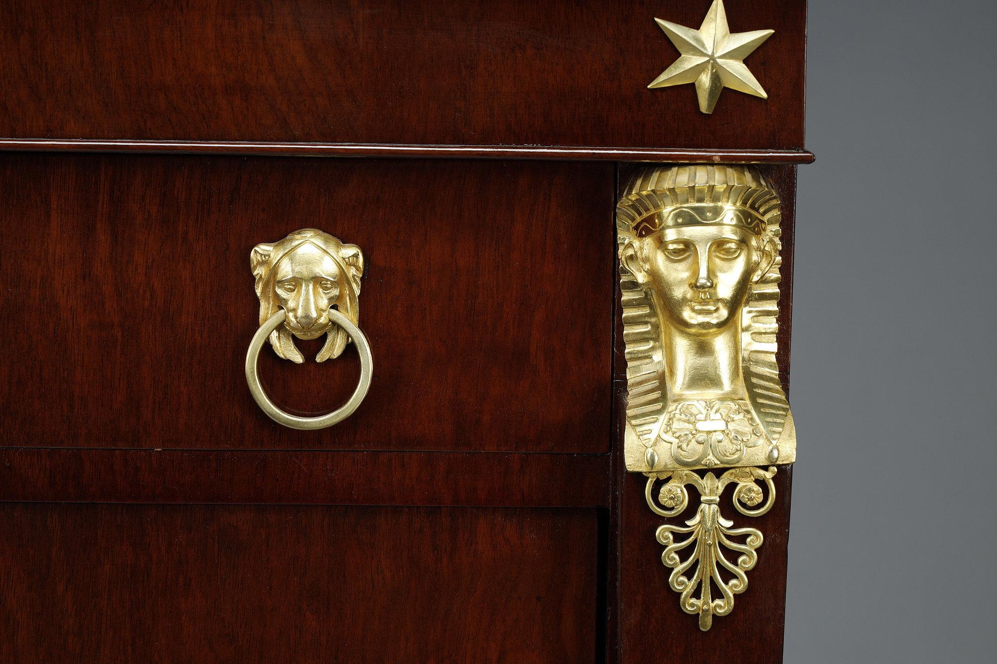 Consulat Commode and Secretary in Mahogany and Mahogany veneer For Sale 3
