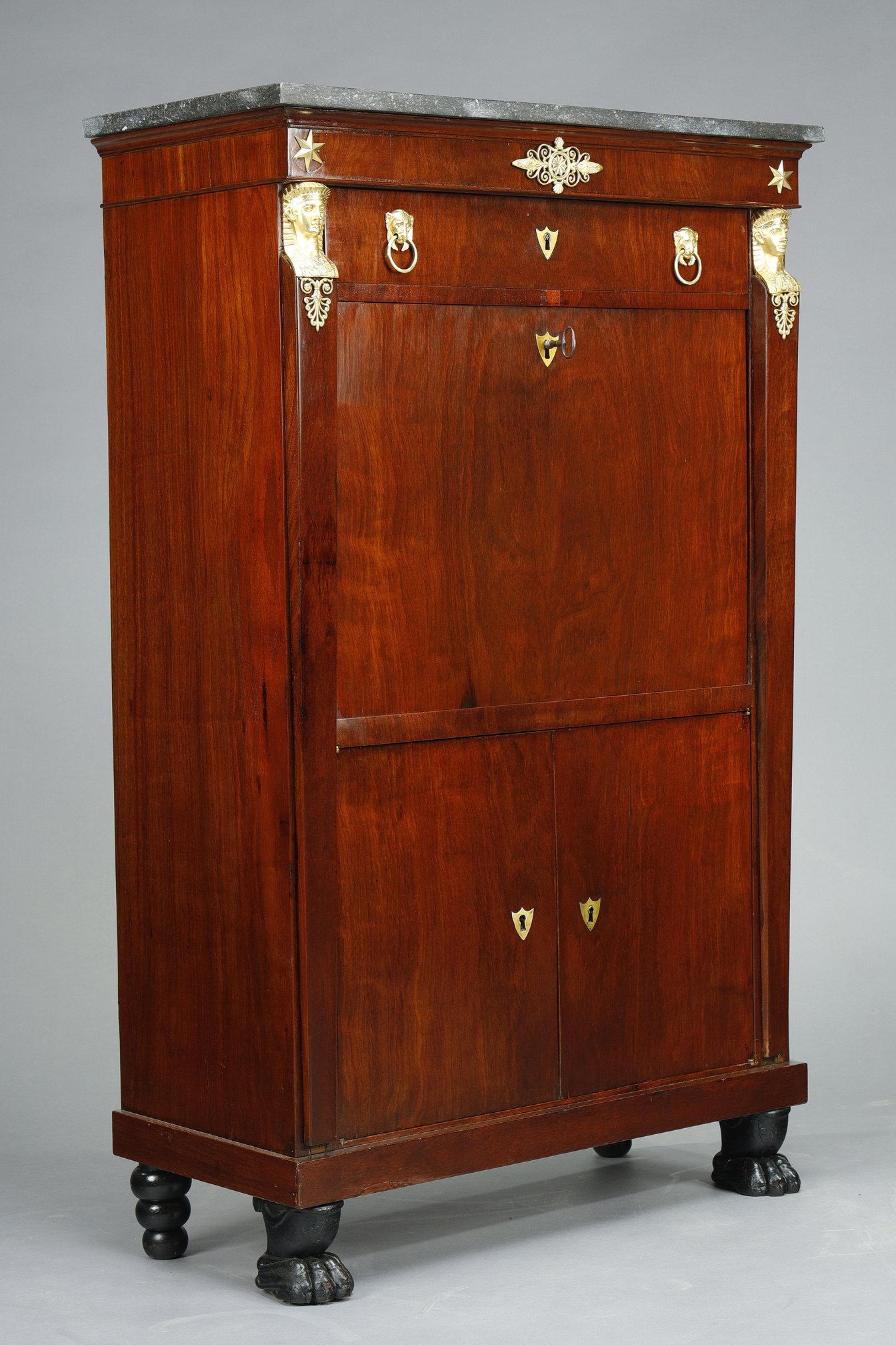 Consulat Commode and Secretary in Mahogany and Mahogany veneer For Sale 5