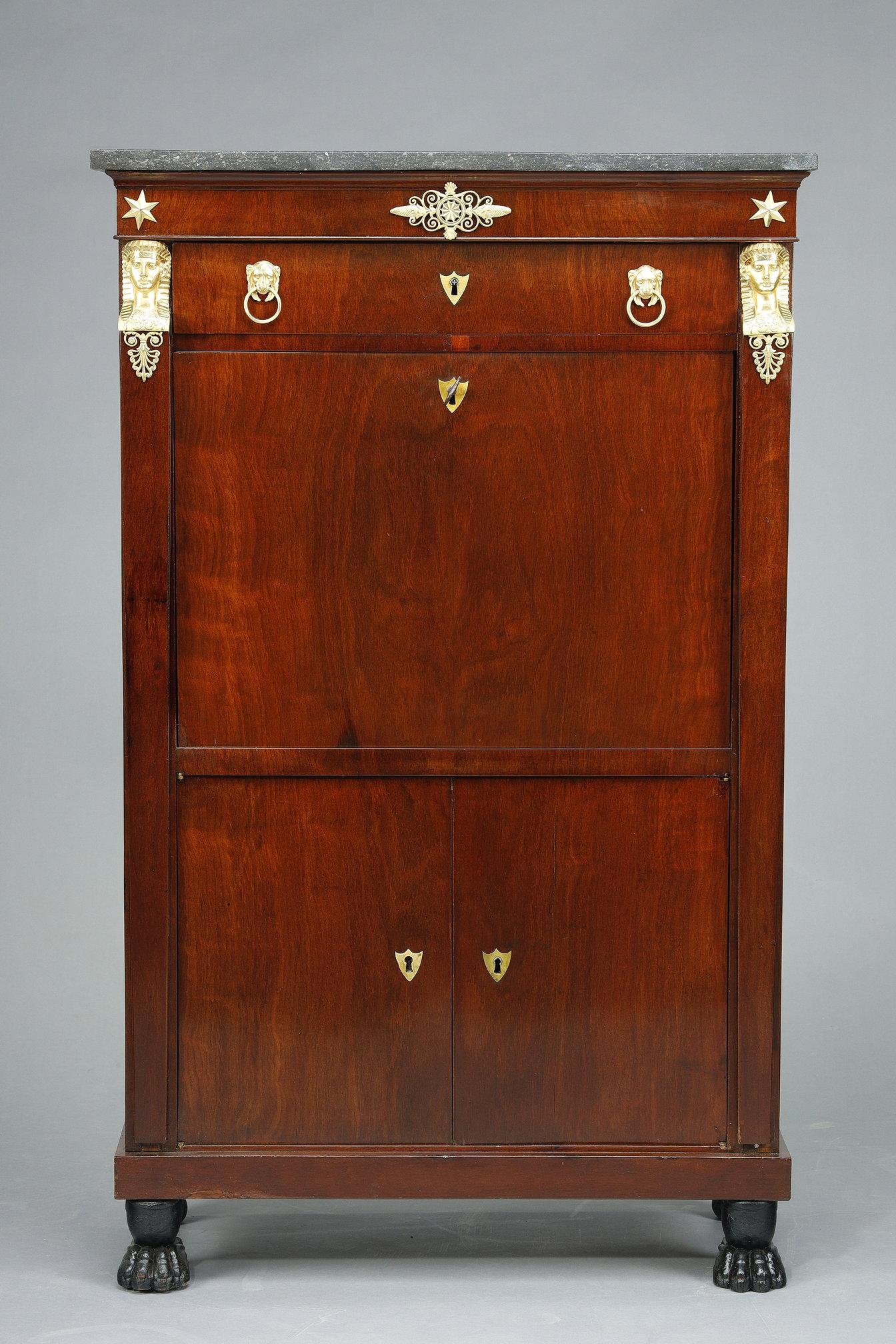 Consulat Commode and Secretary in Mahogany and Mahogany veneer For Sale 6