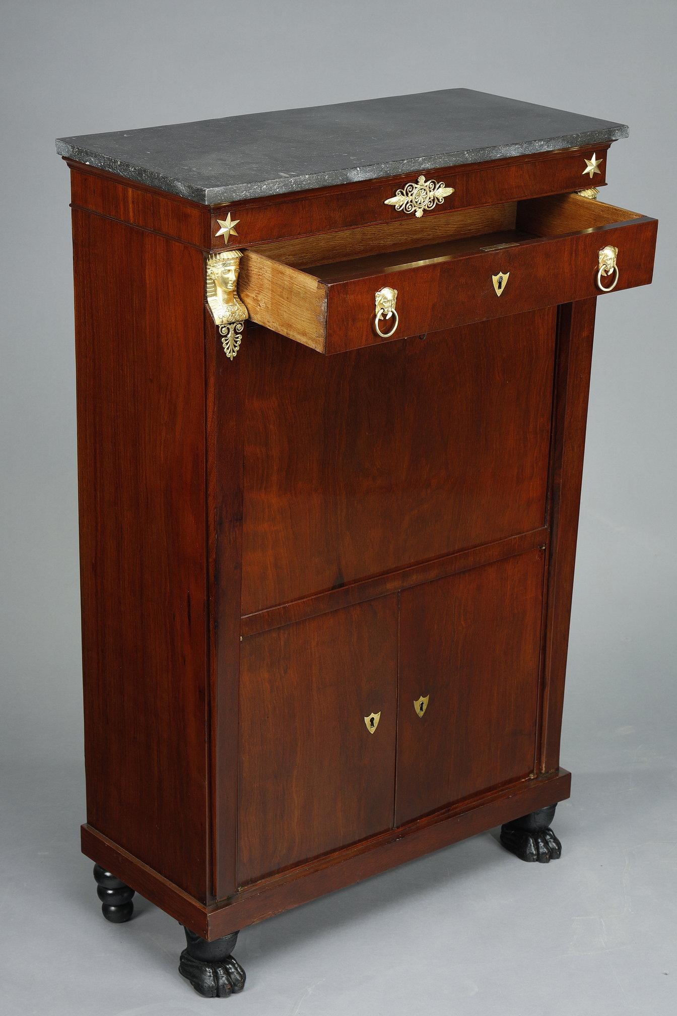 Consulat Commode and Secretary in Mahogany and Mahogany veneer For Sale 7