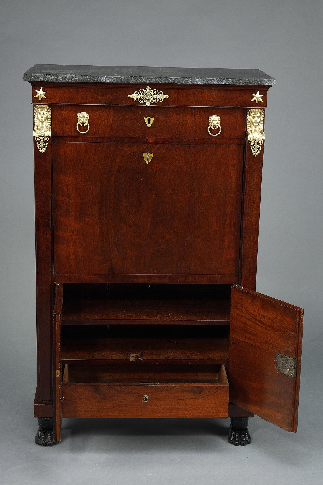 Consulat Commode and Secretary in Mahogany and Mahogany veneer For Sale 8