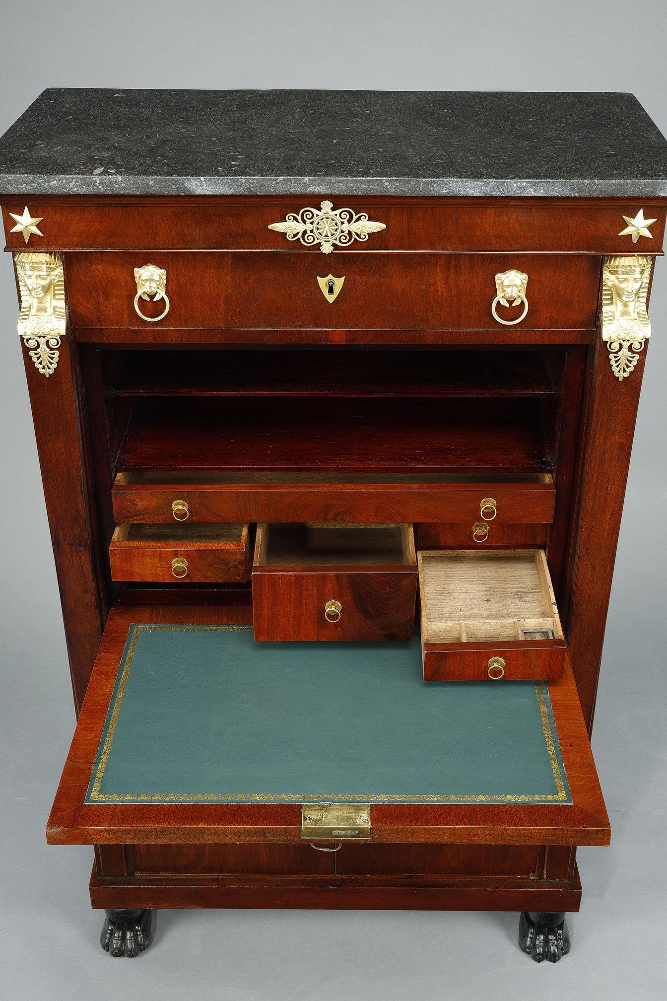 Consulat Commode and Secretary in Mahogany and Mahogany veneer For Sale 10