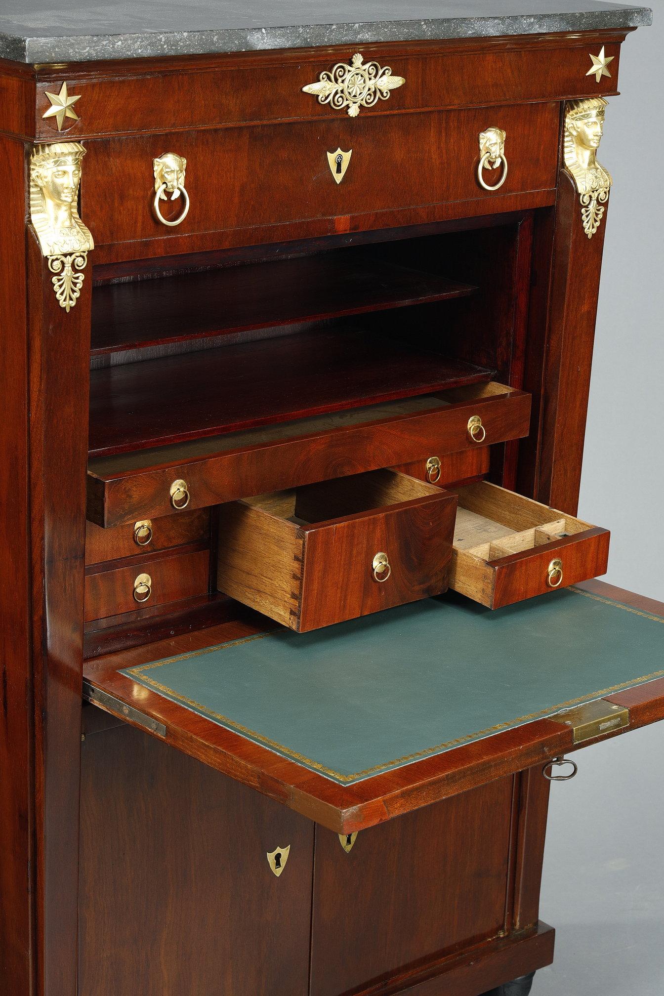 Consulat Commode and Secretary in Mahogany and Mahogany veneer For Sale 11