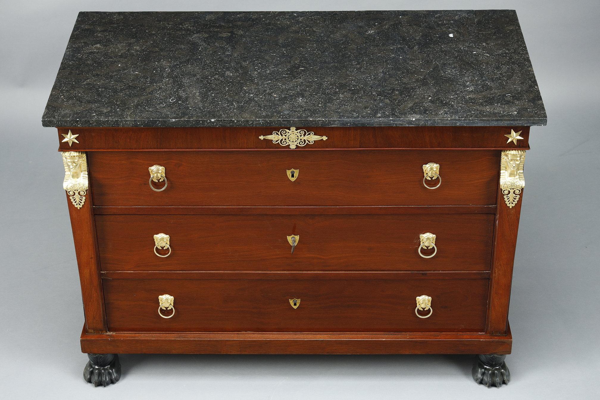 French Consulat Commode and Secretary in Mahogany and Mahogany veneer For Sale