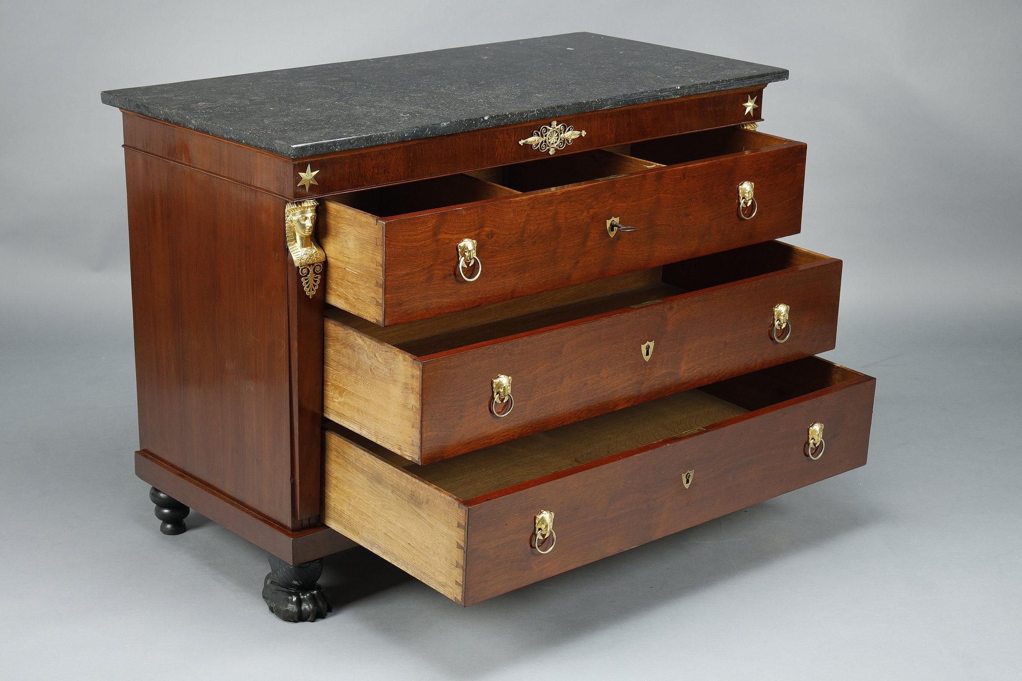 Gilt Consulat Commode and Secretary in Mahogany and Mahogany veneer For Sale