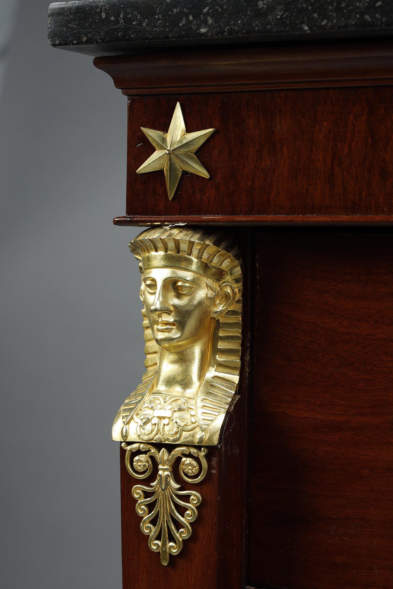 Bronze Consulat Commode and Secretary in Mahogany and Mahogany veneer For Sale
