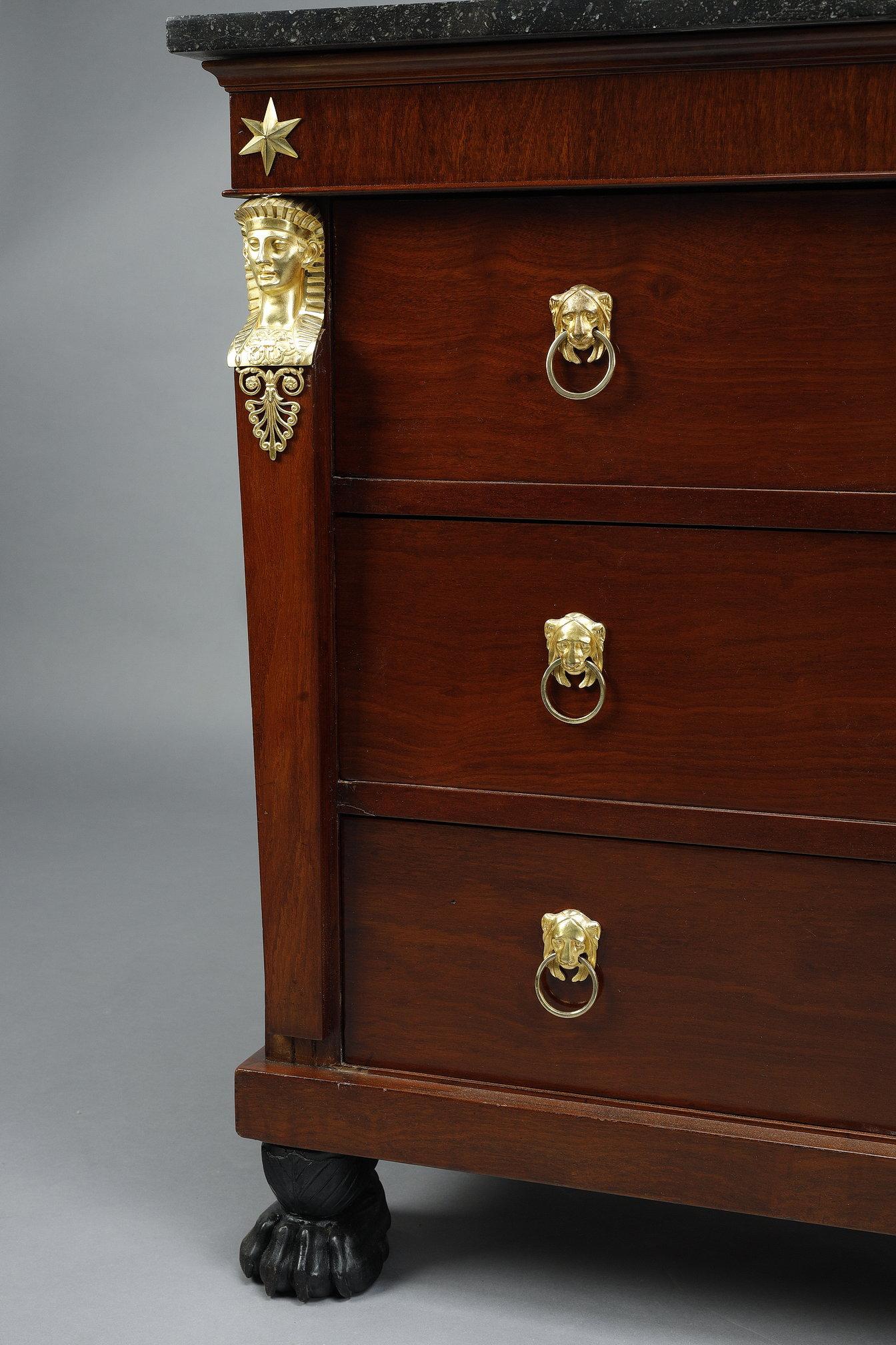 Consulat Commode and Secretary in Mahogany and Mahogany veneer For Sale 1