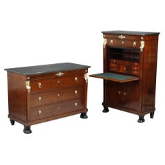 Consulat Commode and Secretary in Mahogany and Mahogany veneer