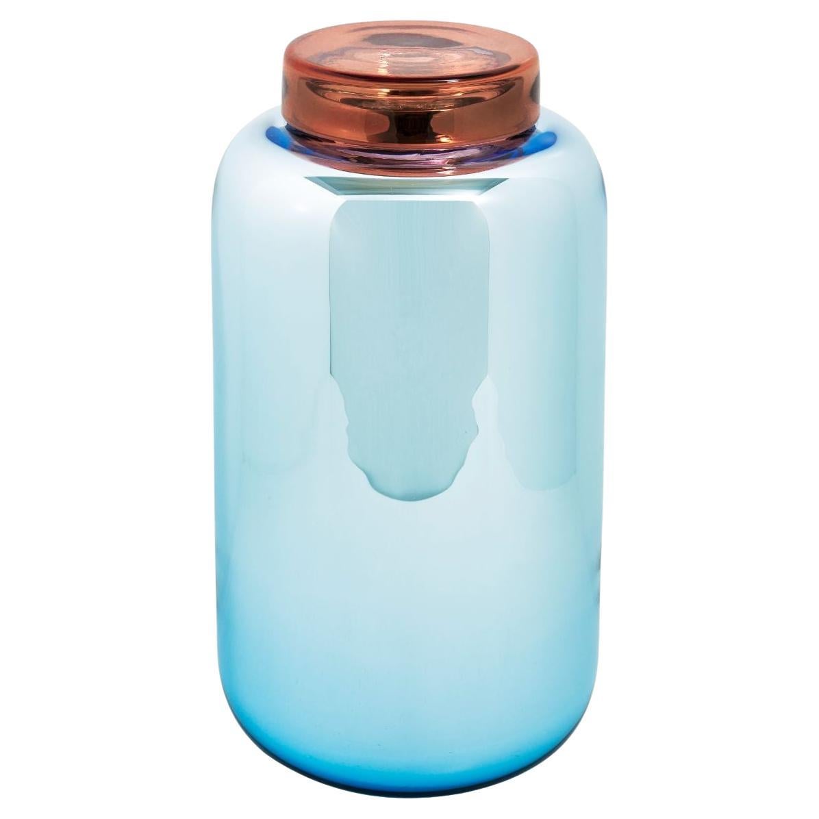 Vase et boîte en forme de conteneur bleu clair et rouge par Pulpo