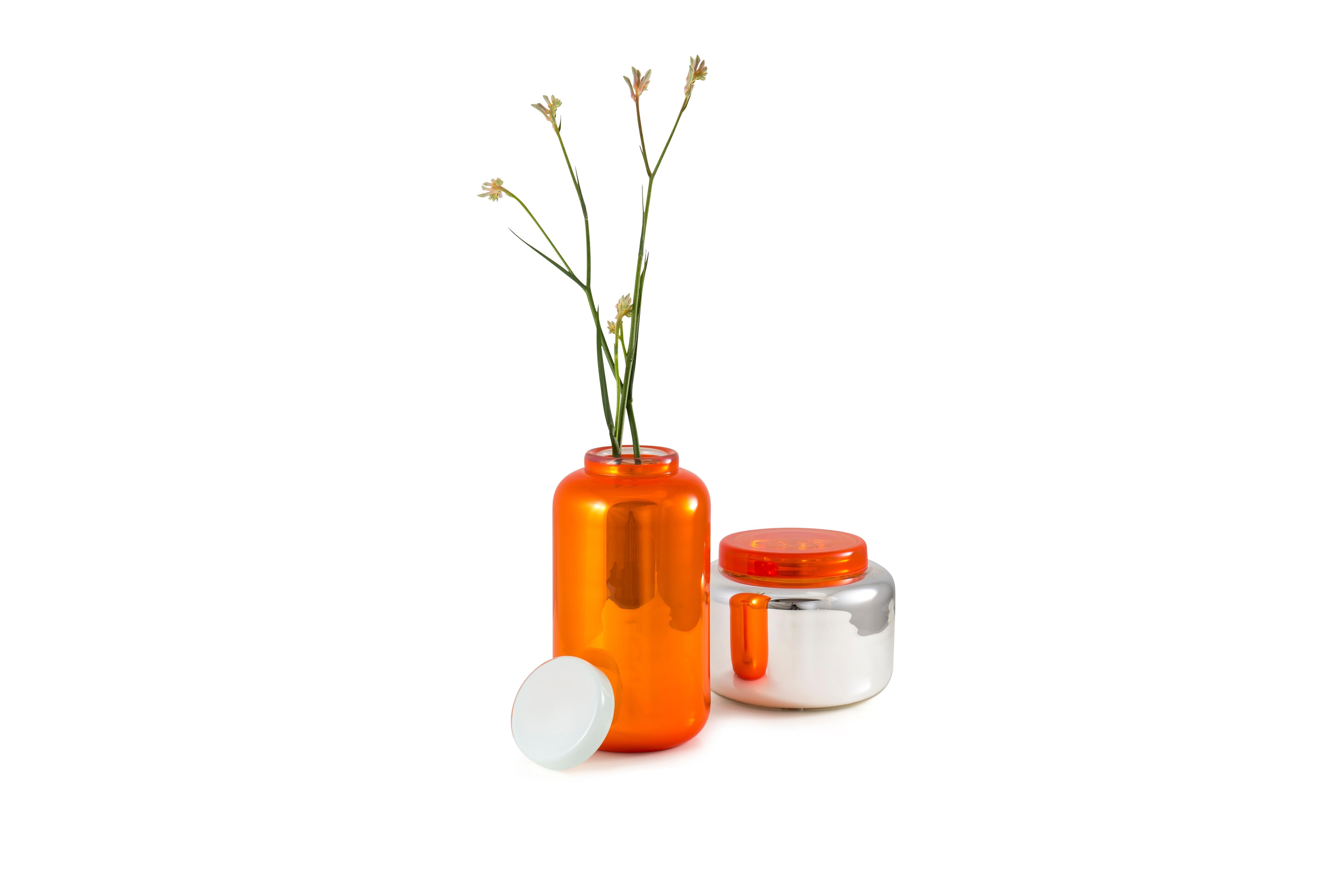 Contemporary Container High Orange Black Vase and Box by Pulpo