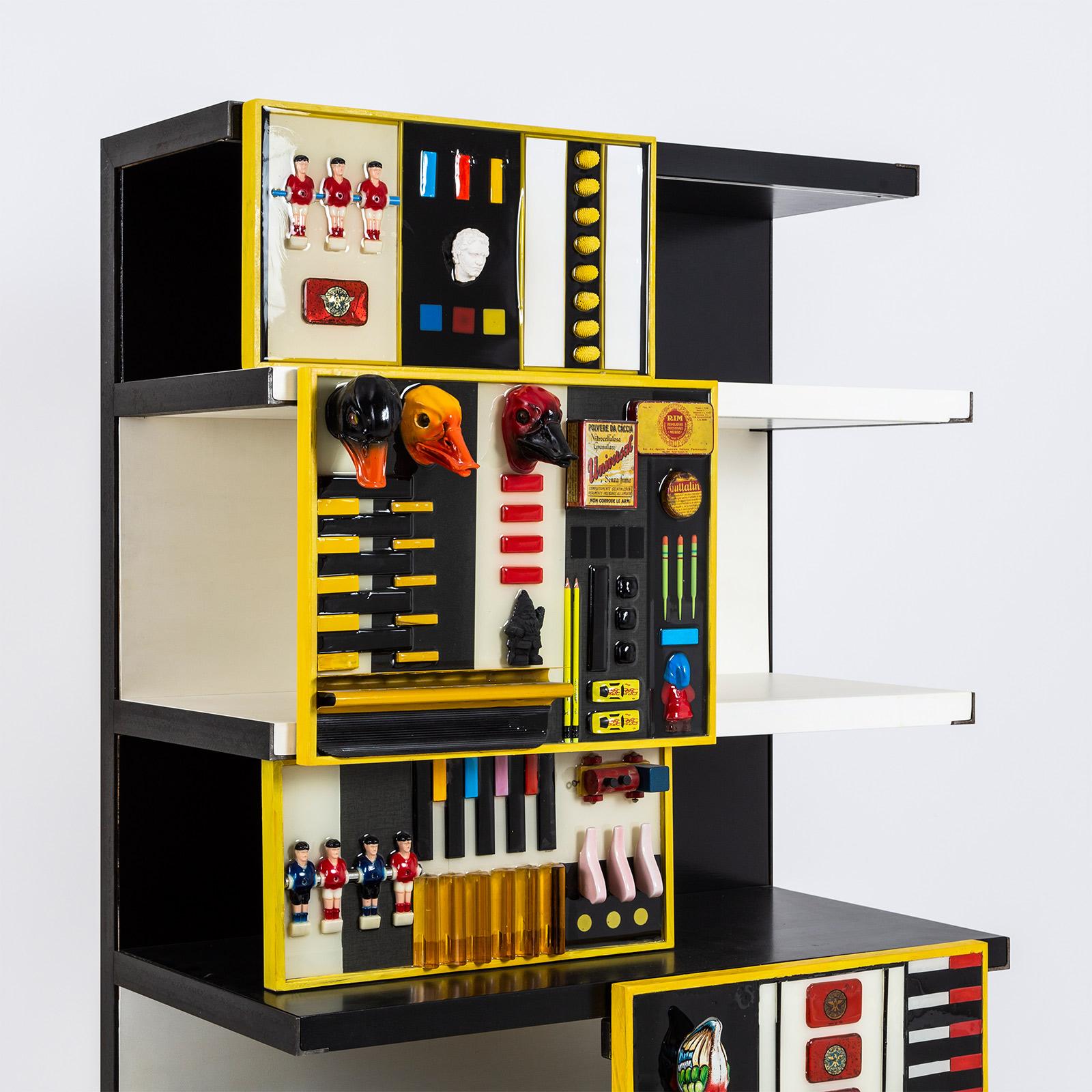 Modern “Contaminazioni Geometriche” Library in Black and Yellow Wood by Emanuela Crotti For Sale