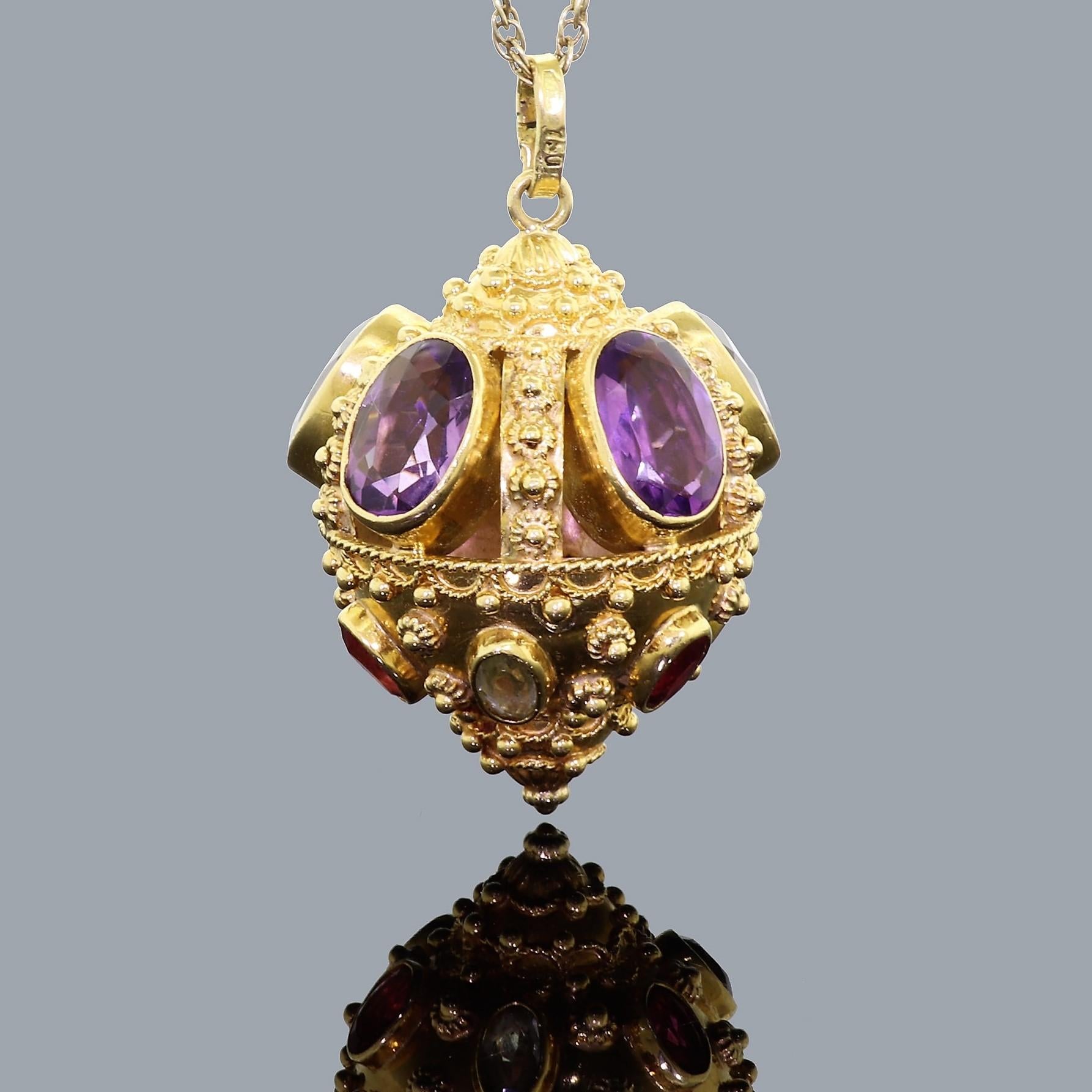 Women's Contanessi Alessandro 18K Gold Etruscan Style Amethyst Fob Charm Pendant 24.8 Gr