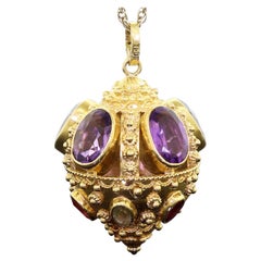 Vintage Contanessi Alessandro 18K Gold Etruscan Style Amethyst Fob Charm Pendant 24.8 Gr