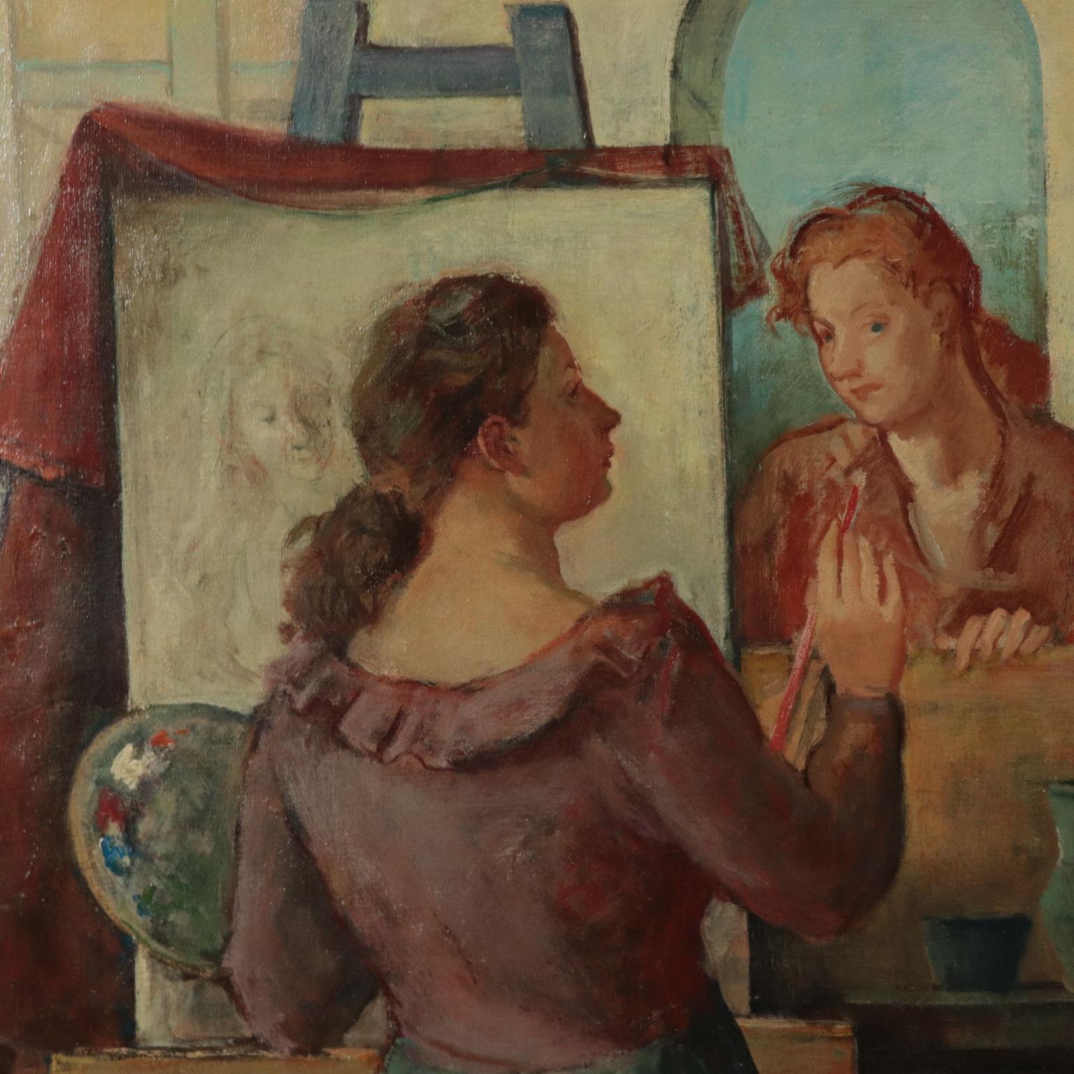 C. Barbieri Female Work Italy 1954 ca. - Other Art Style Painting by Contardo Barbieri