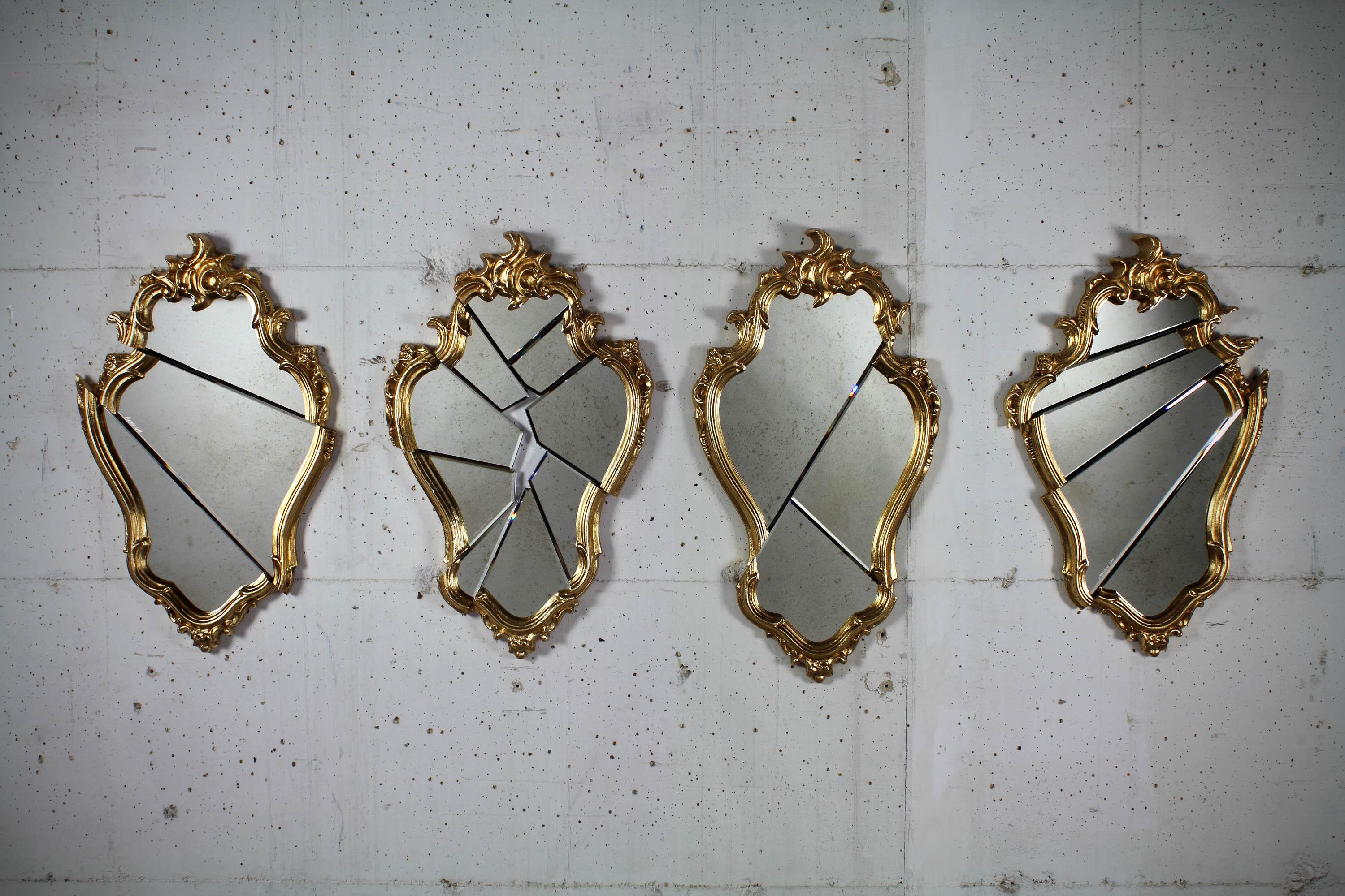 Gold Plate Conte Wall Mirror with Gold-Plated Wooden Frame by Barberini & Gunnell For Sale