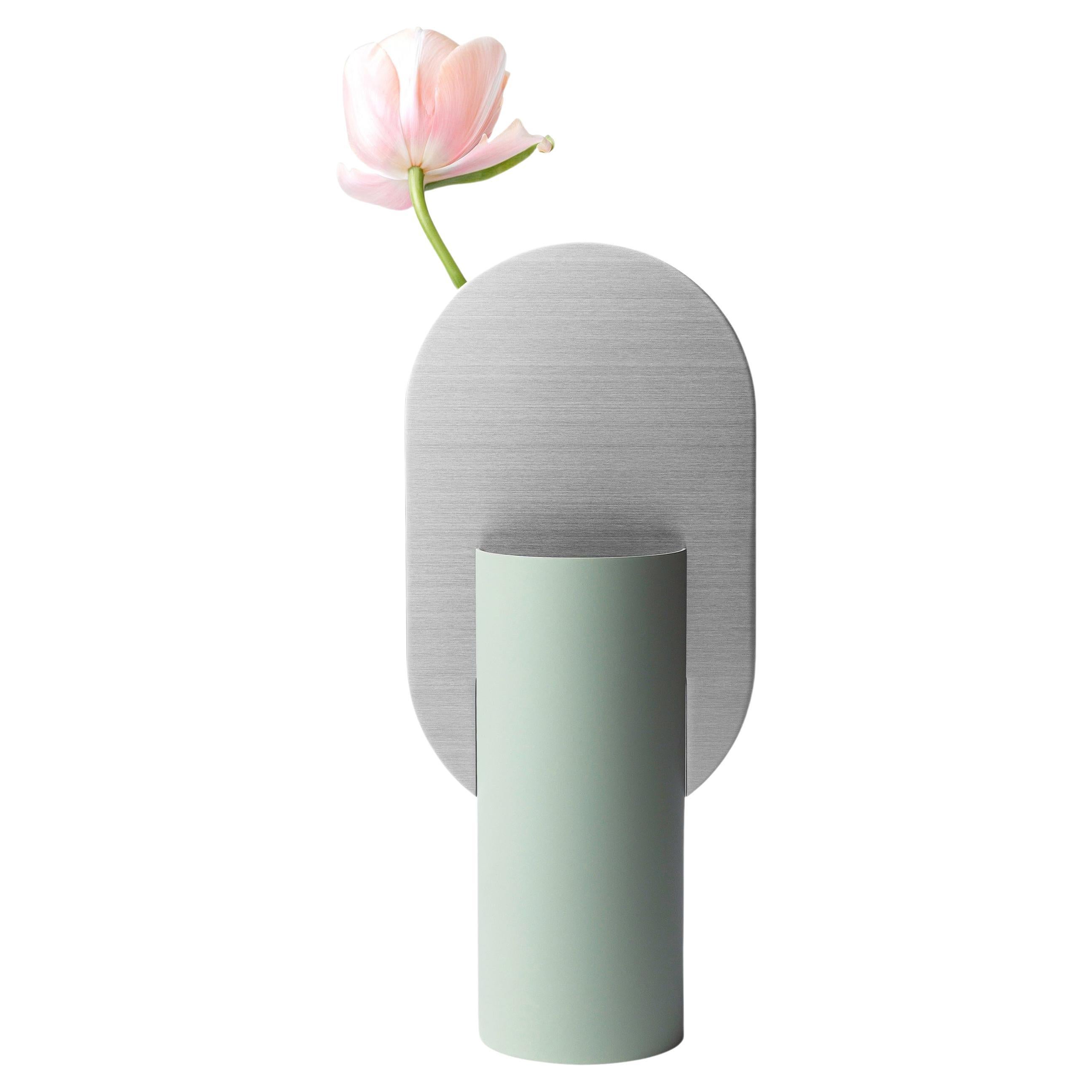 Contemmporary Vase 'Genke CS8' by Noom, Brushed Stainless Steel For Sale
