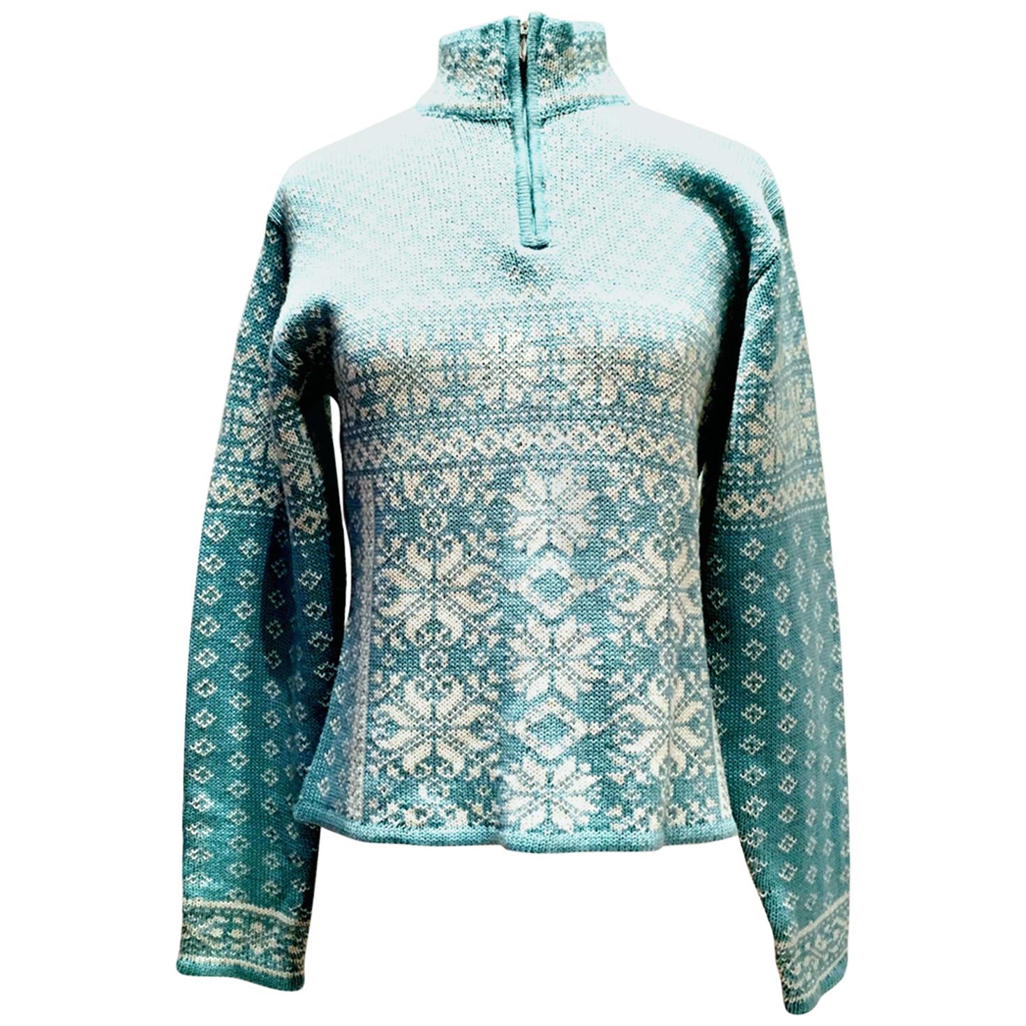 Contemorary & New Wool Snowflake Ski Sweater For Gorush By Obermeyer For Sale