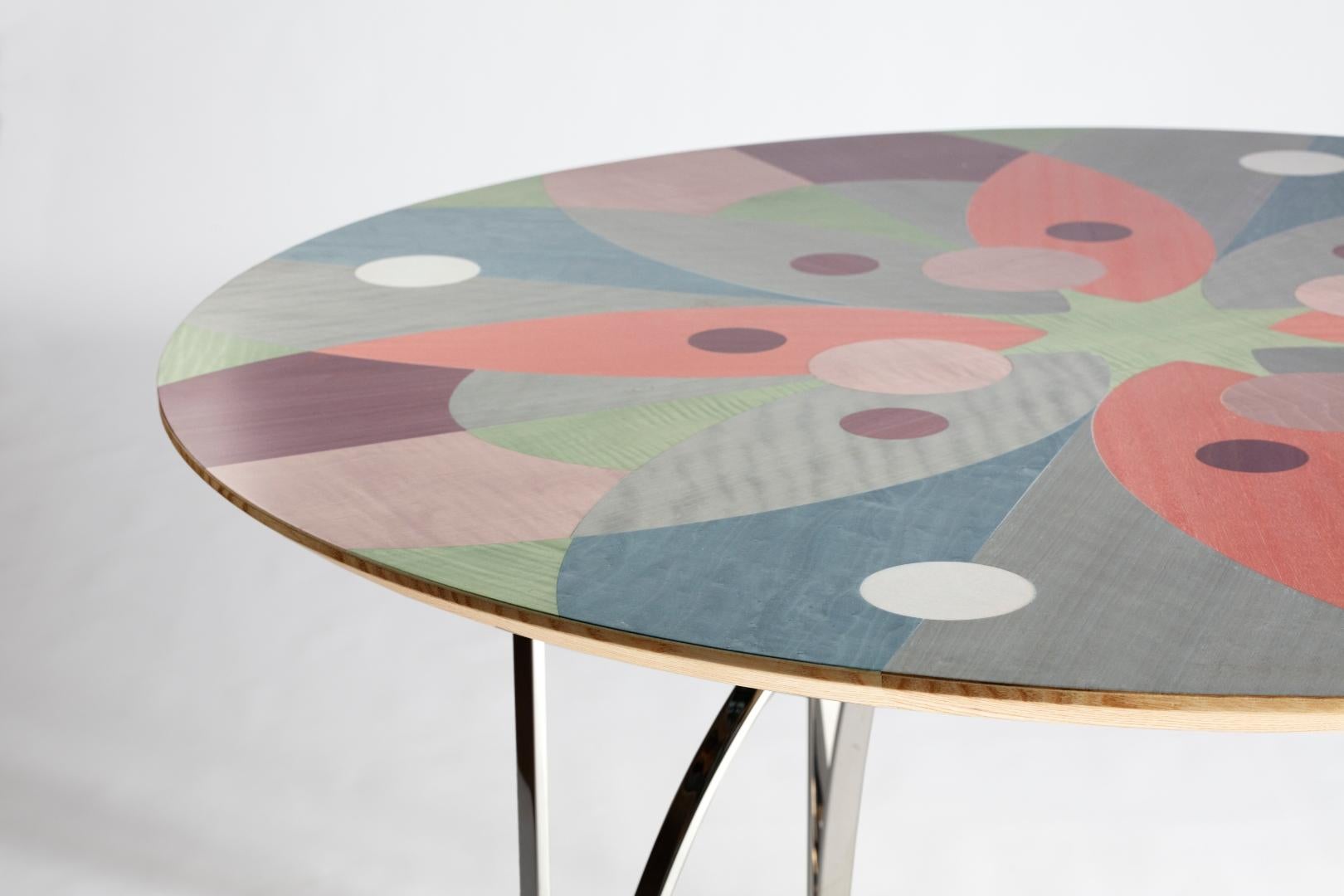 Italian Contemporary Dining Center Table Serena Confalonieri Medulum Wood Colored Steel For Sale