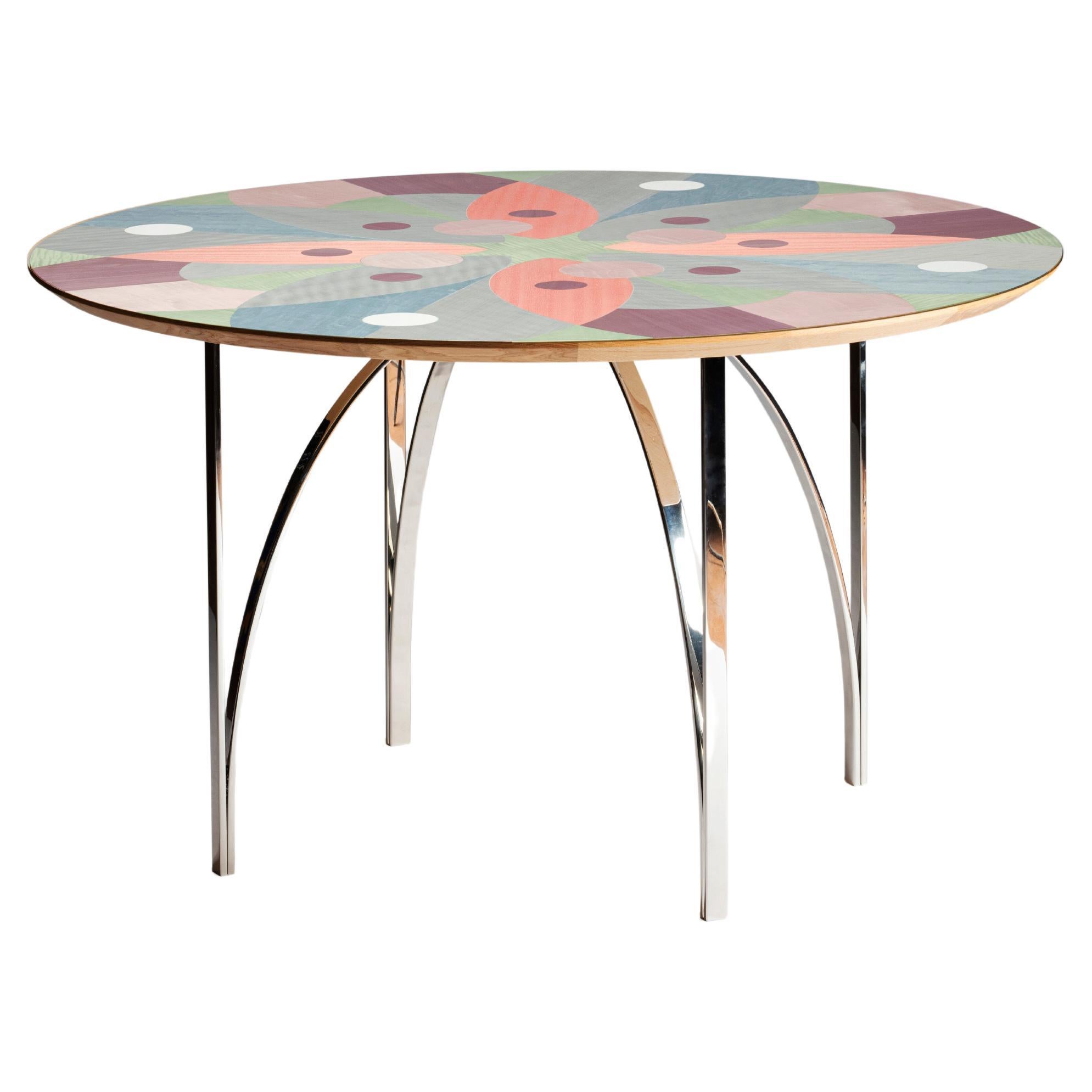 Contemporary Dining Center Table Serena Confalonieri Medulum Wood Colored Steel For Sale