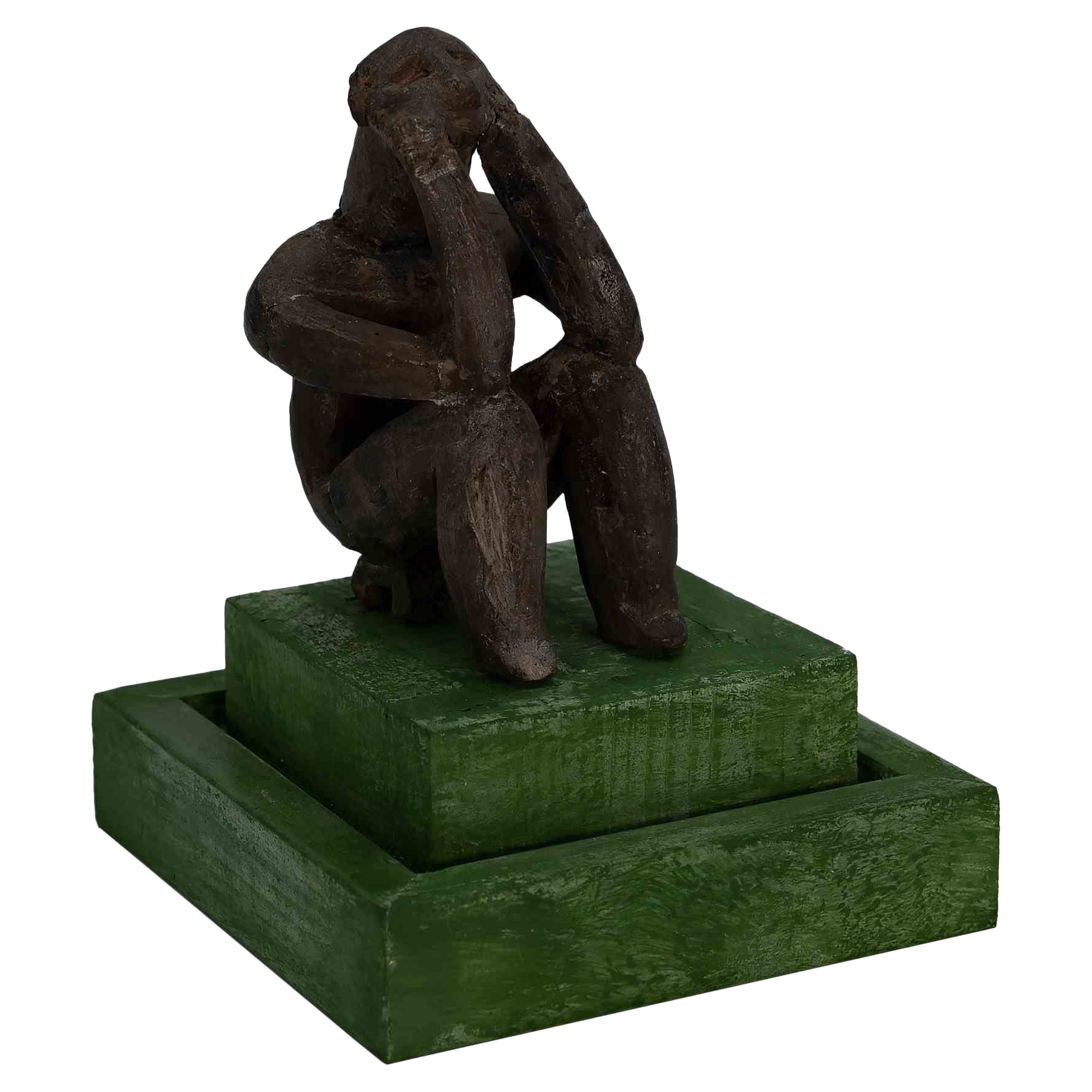 Contemplative Seated Figure Sculpture, Mid-20th Century