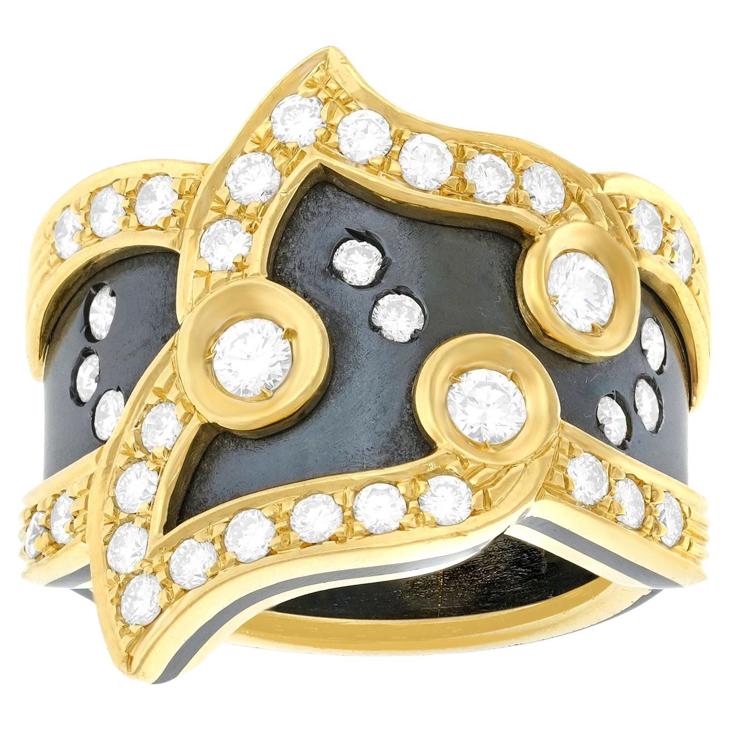 Anello Contempo anni '90 in oro e acciaio in vendita