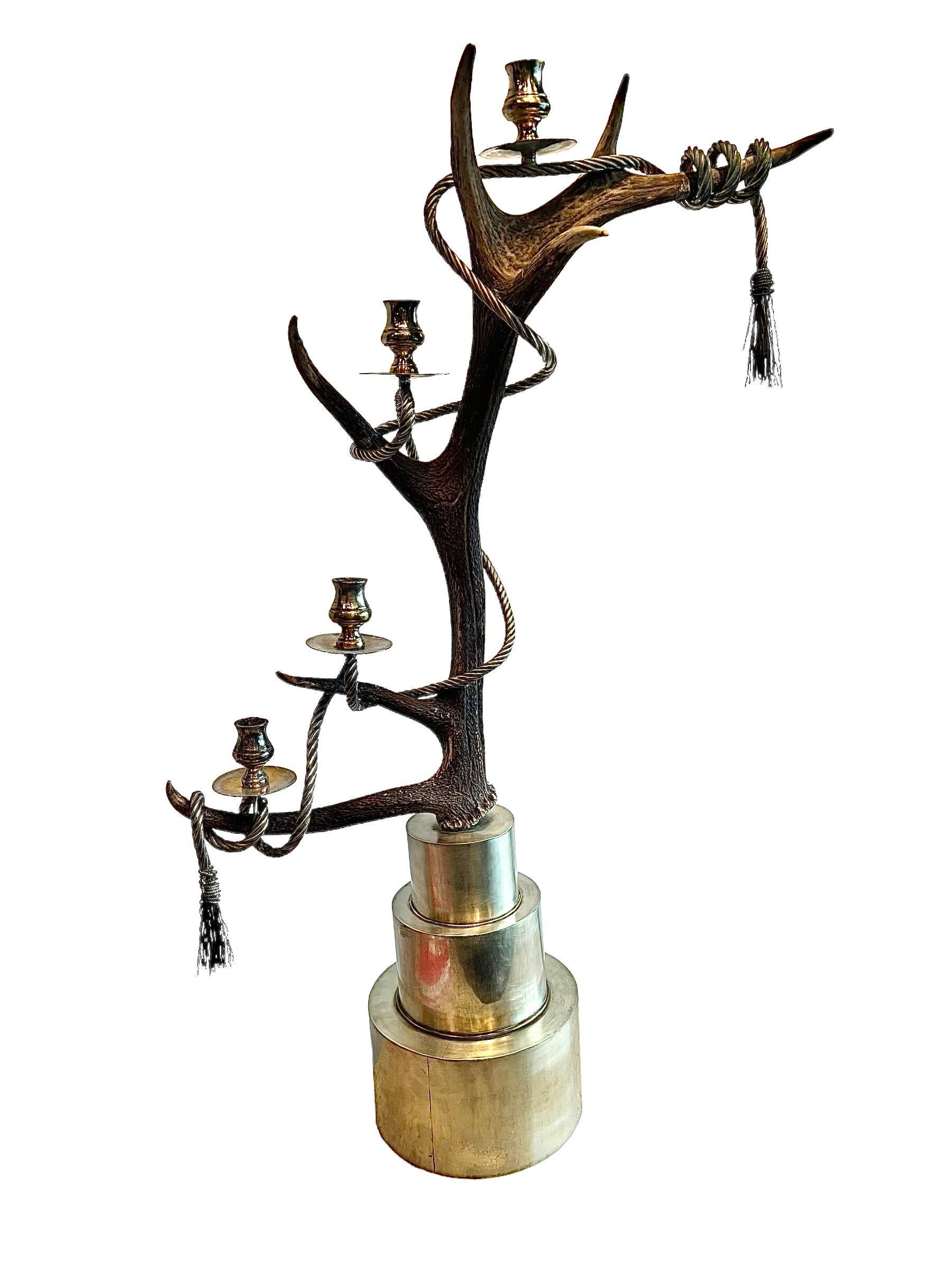 English Contemporary Pair of Antler Candelabras by Anthony Redmile, Mid-Century Modern For Sale