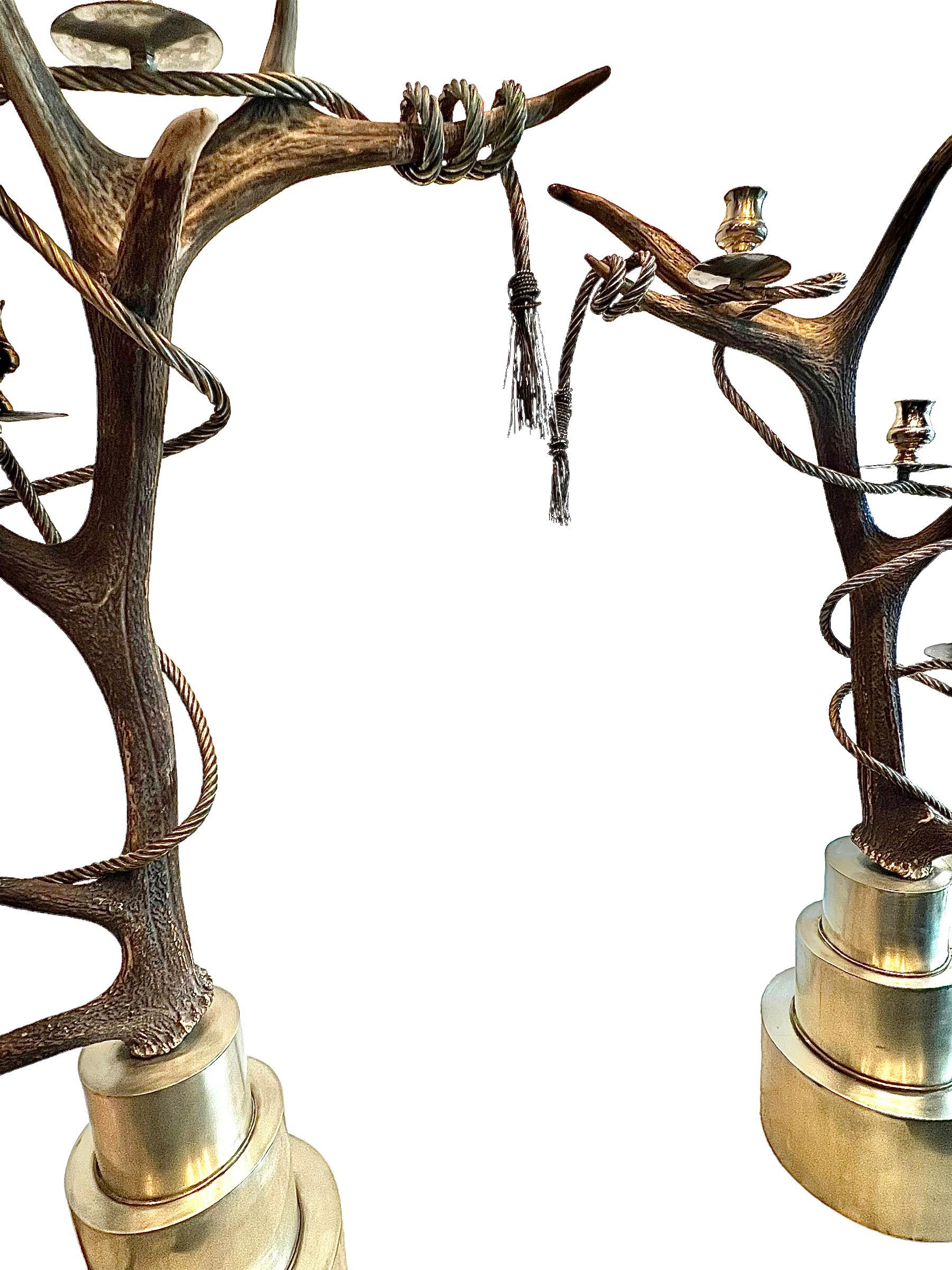 Metal Contemporary Pair of Antler Candelabras by Anthony Redmile, Mid-Century Modern For Sale