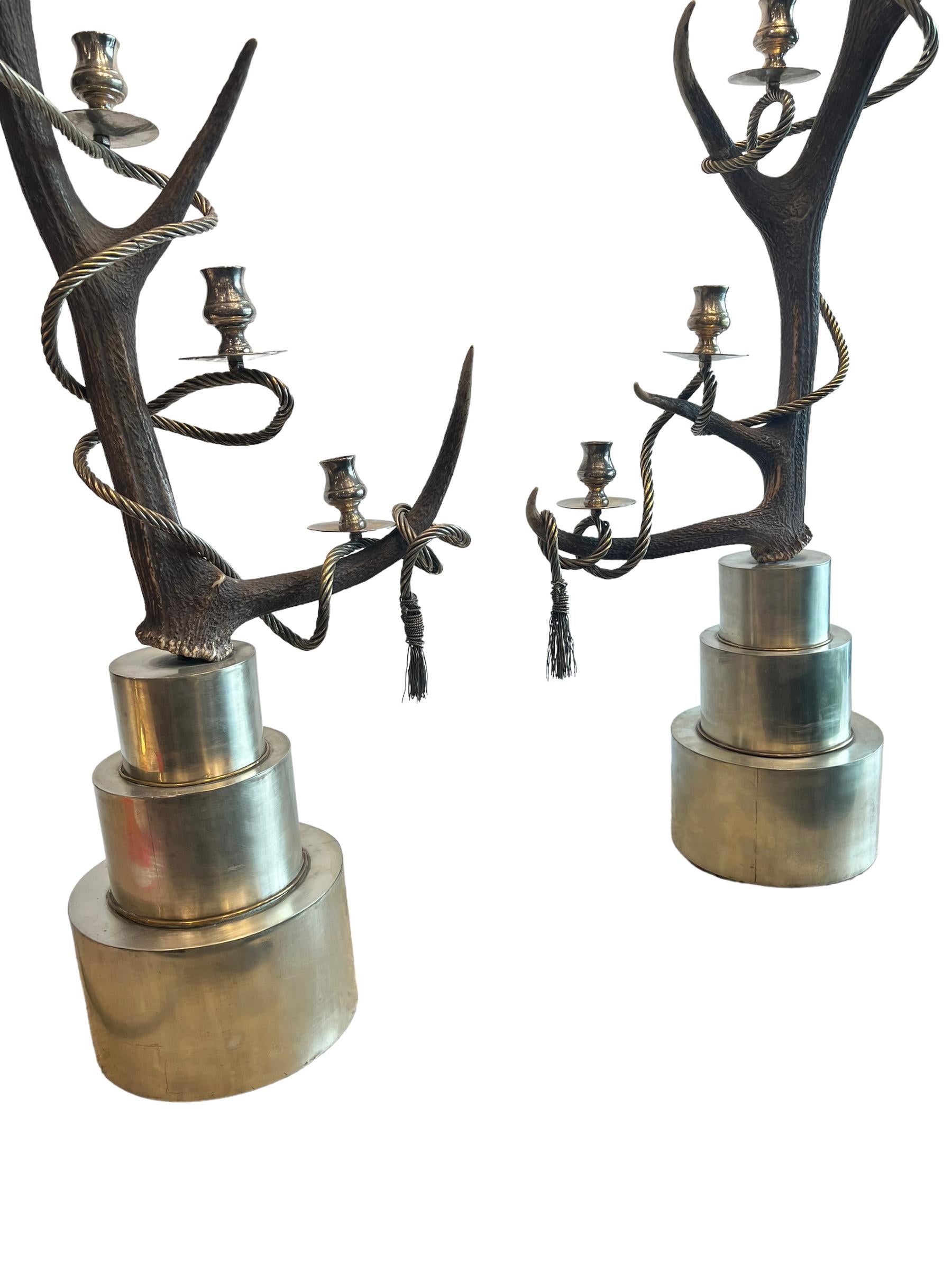 Contemporary Pair of Antler Candelabras by Anthony Redmile, Mid-Century Modern For Sale 3