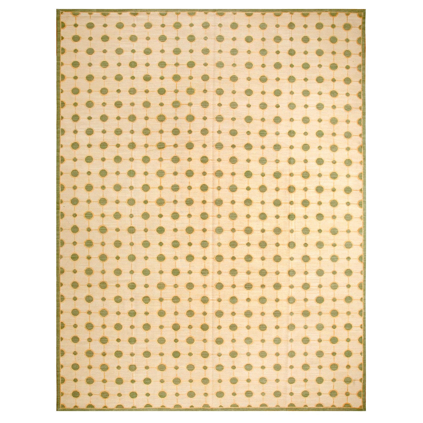 Contemporaneity Handwoven Needlepoint Flat Weave Carpet With Silk Highlights For Sale