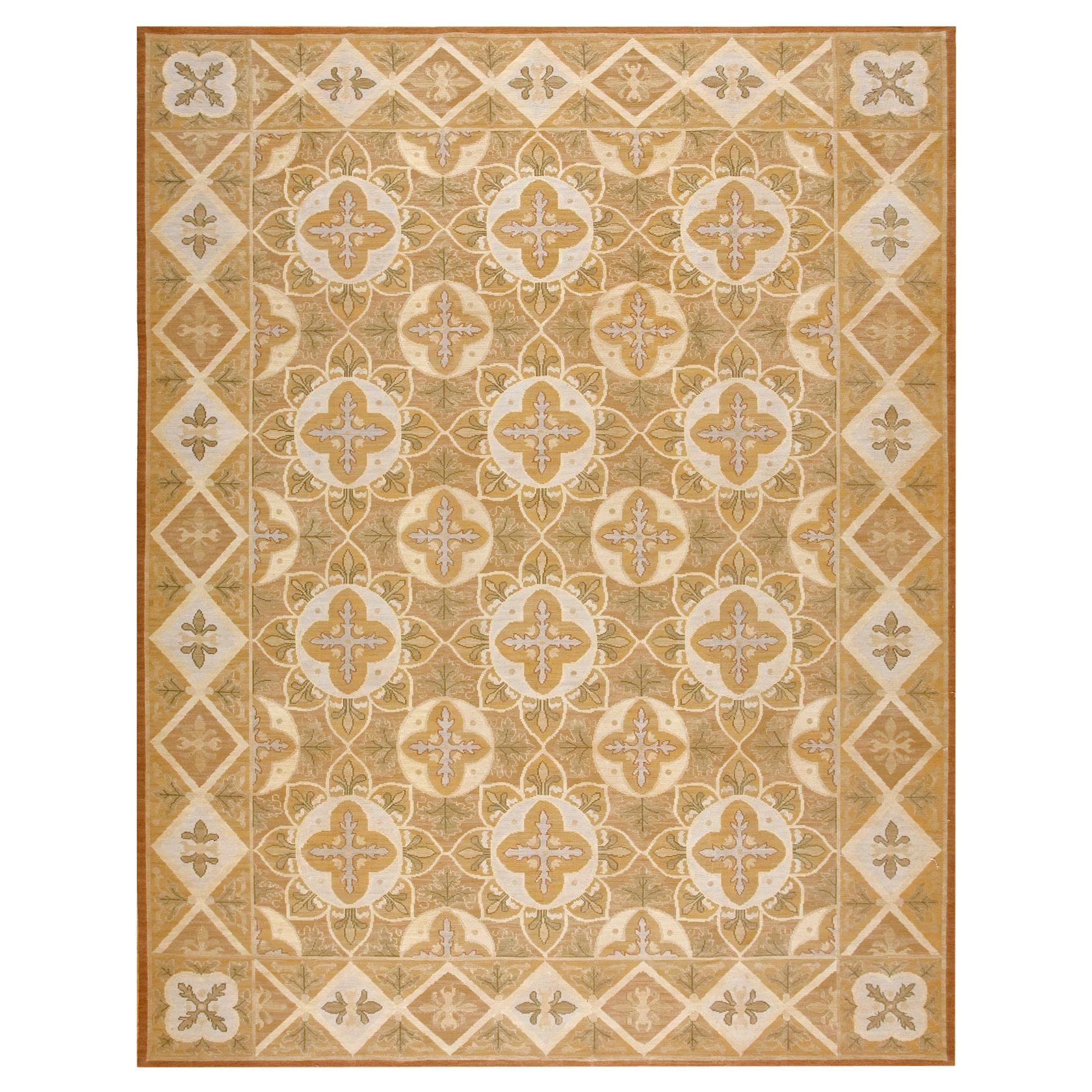 Contemporaneity Handwoven Wool Needlepoint Flat Weave Rug With Silk Highlight