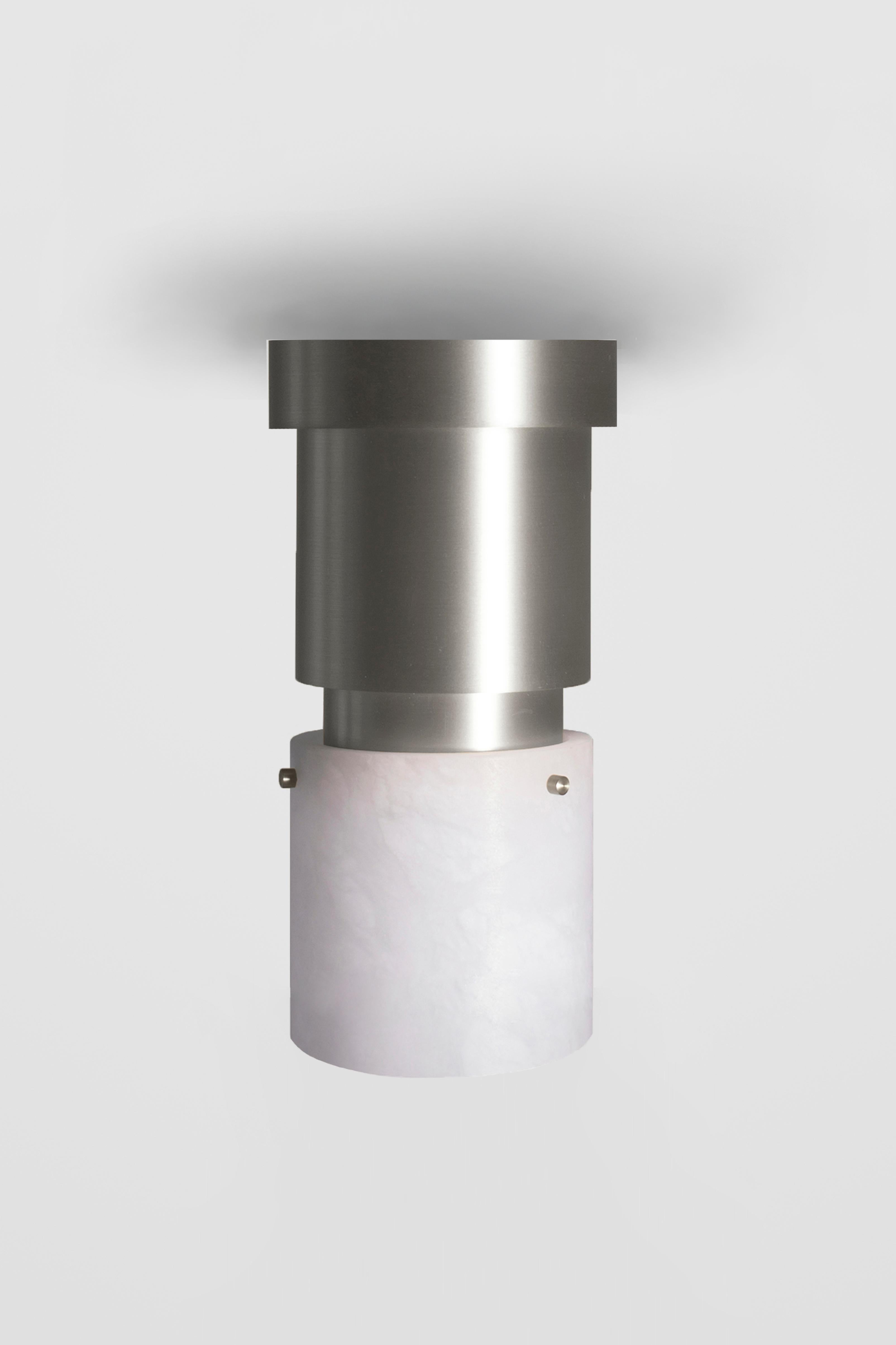 Orphan Work 000 Flush Mount
Shown in brushed nickel and alabaster
Available in brushed brass, brushed nickel and blackened brass
Measures: 13”H X 5 7/8”D
UL approved
Holds (1) 60w candelabra bulb
must use LED bulb 

Orphan Work is designed to