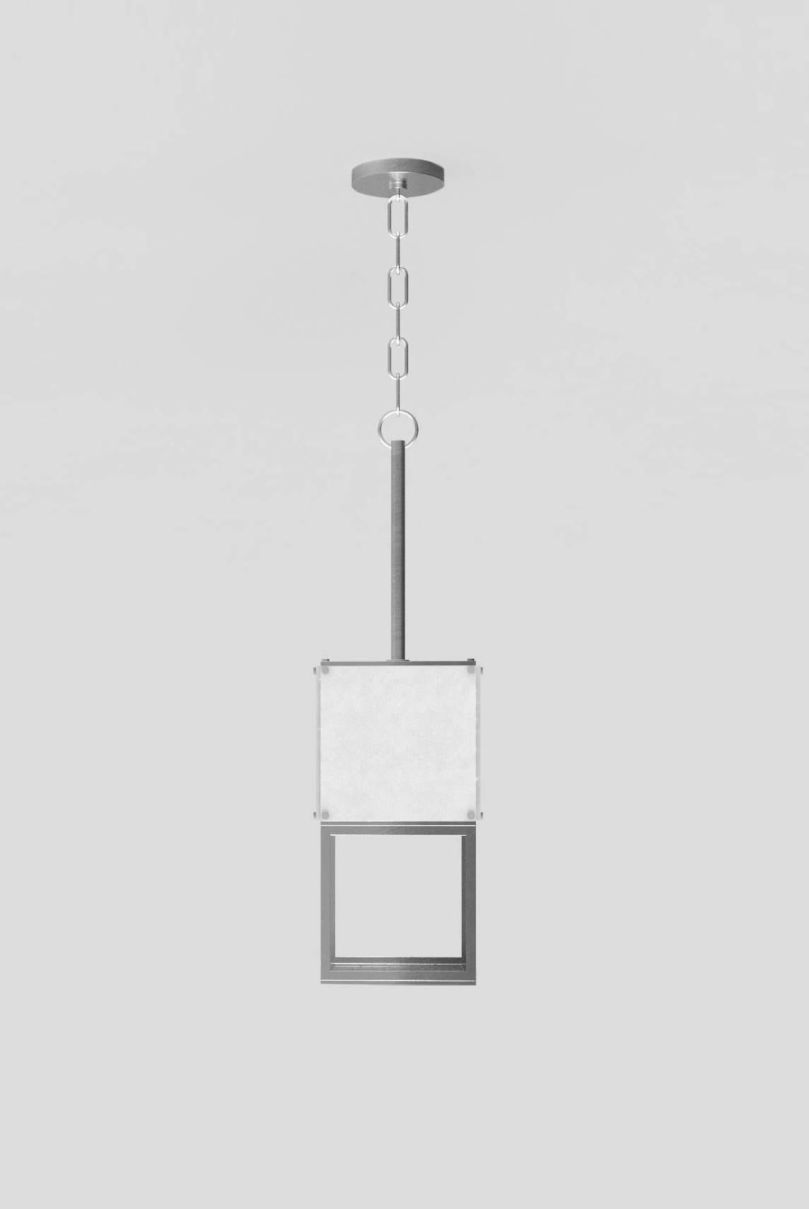 Contemporary 002 Pendant in Blackened Brass and Alabaster by Orphan Work, 2018 For Sale 1