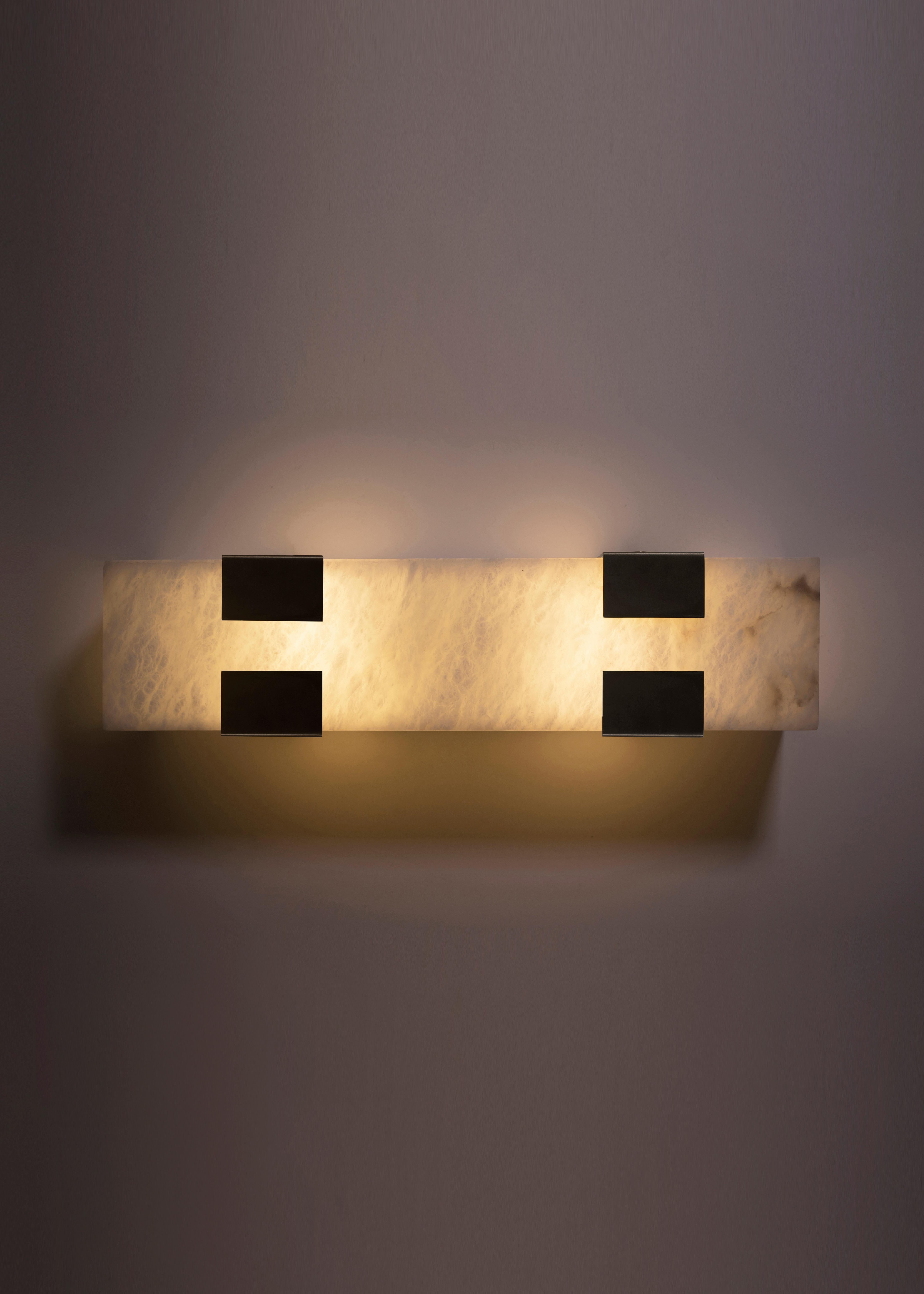 Italian Contemporary 003-4C Sconce in Blackened Brass and Alabaster by Orphan Work, 2018 For Sale