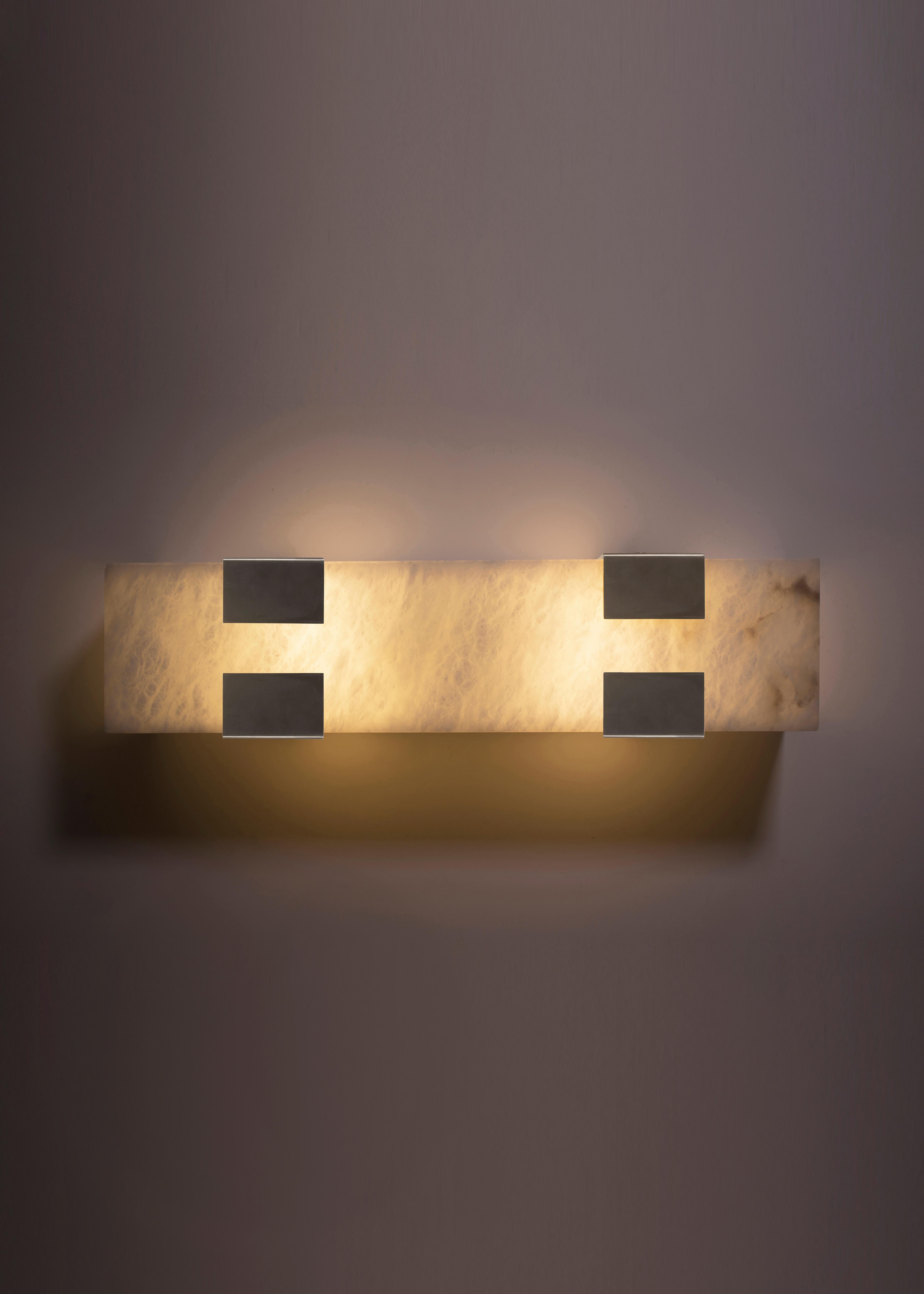 Italian Contemporary 003-4C Sconce in Brushed Nickel and Alabaster by Orphan Work, 2018 For Sale