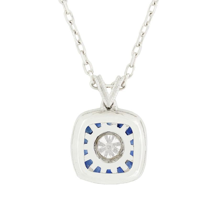 Round Cut Contemporary 0.25ct Diamond and Sapphire Target Pendant For Sale