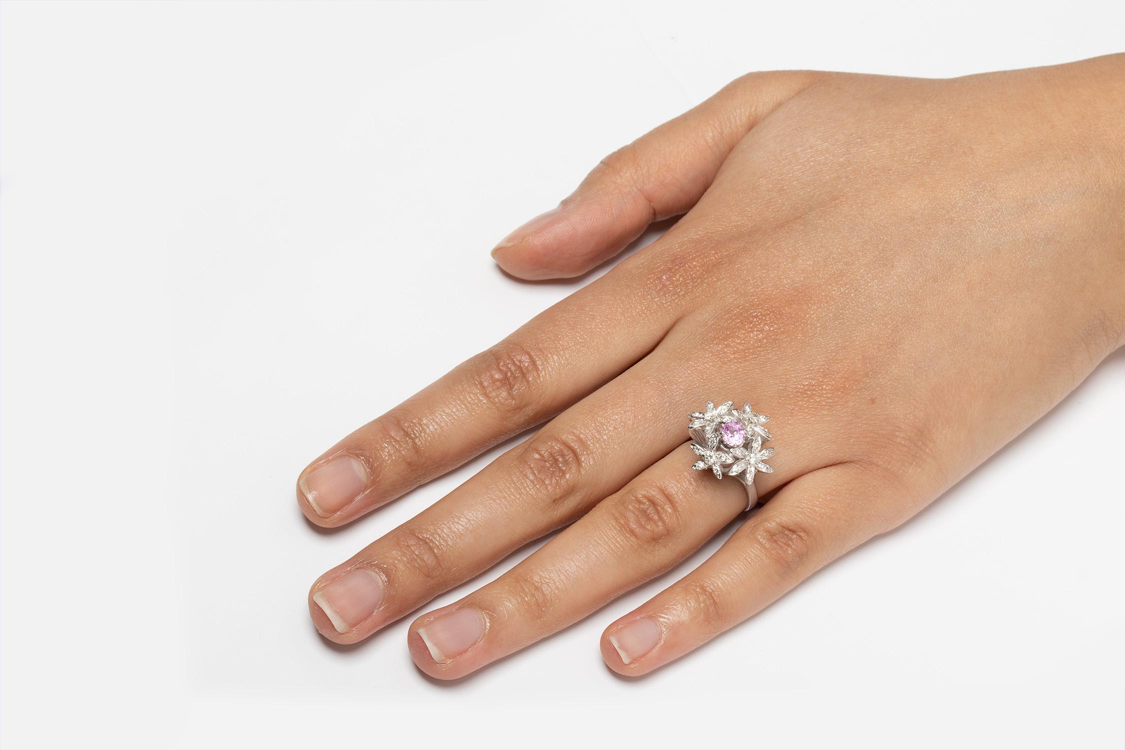 Contemporary 0.35ct Pink Sapphire and Diamond Cocktail Ring For Sale 1