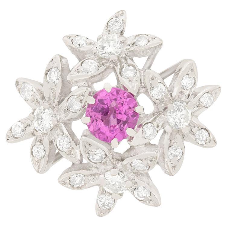 Contemporary 0.35ct Pink Sapphire and Diamond Cocktail Ring