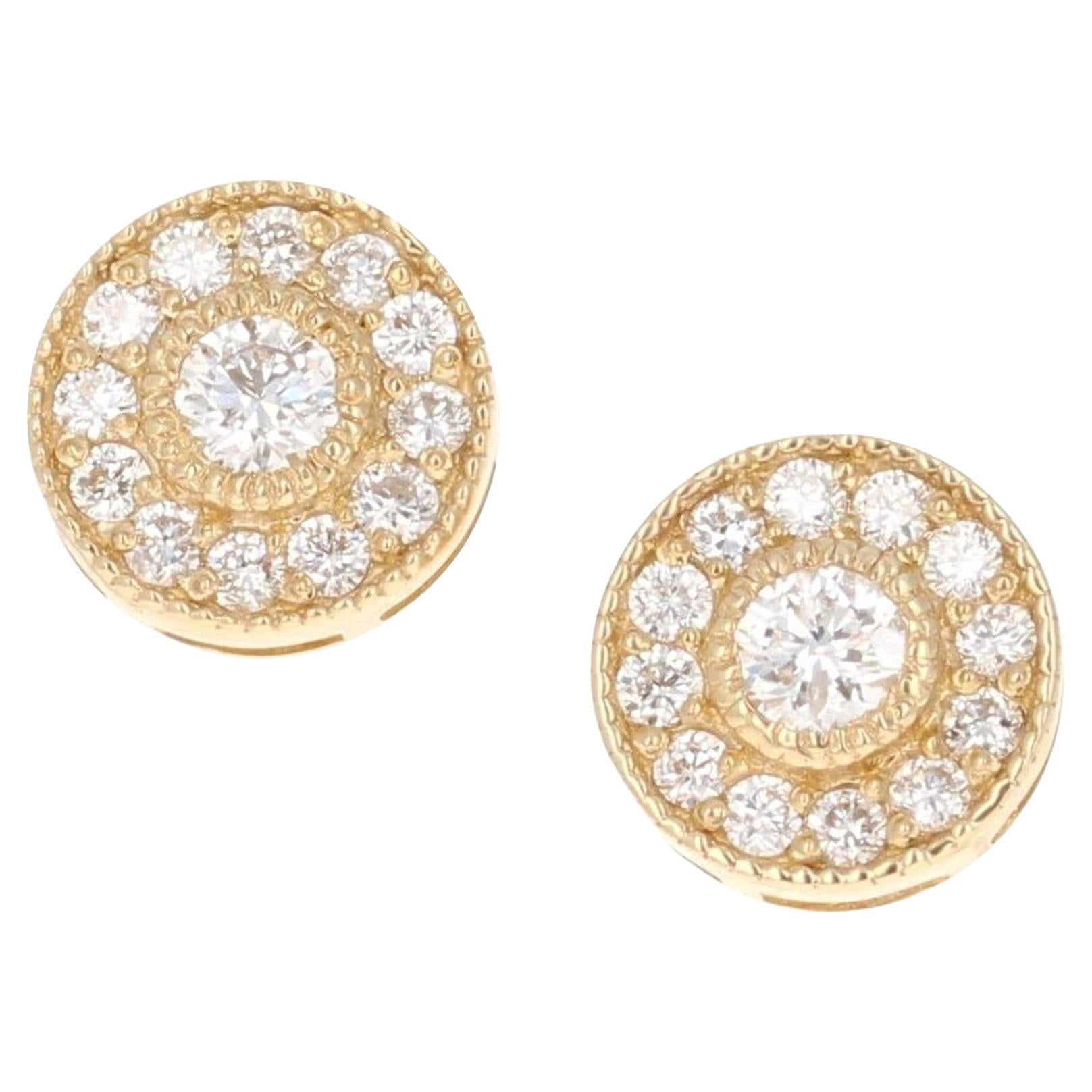 Boucles d'oreilles contemporaines en or jaune 14k avec diamant taille ronde de 0,39ct