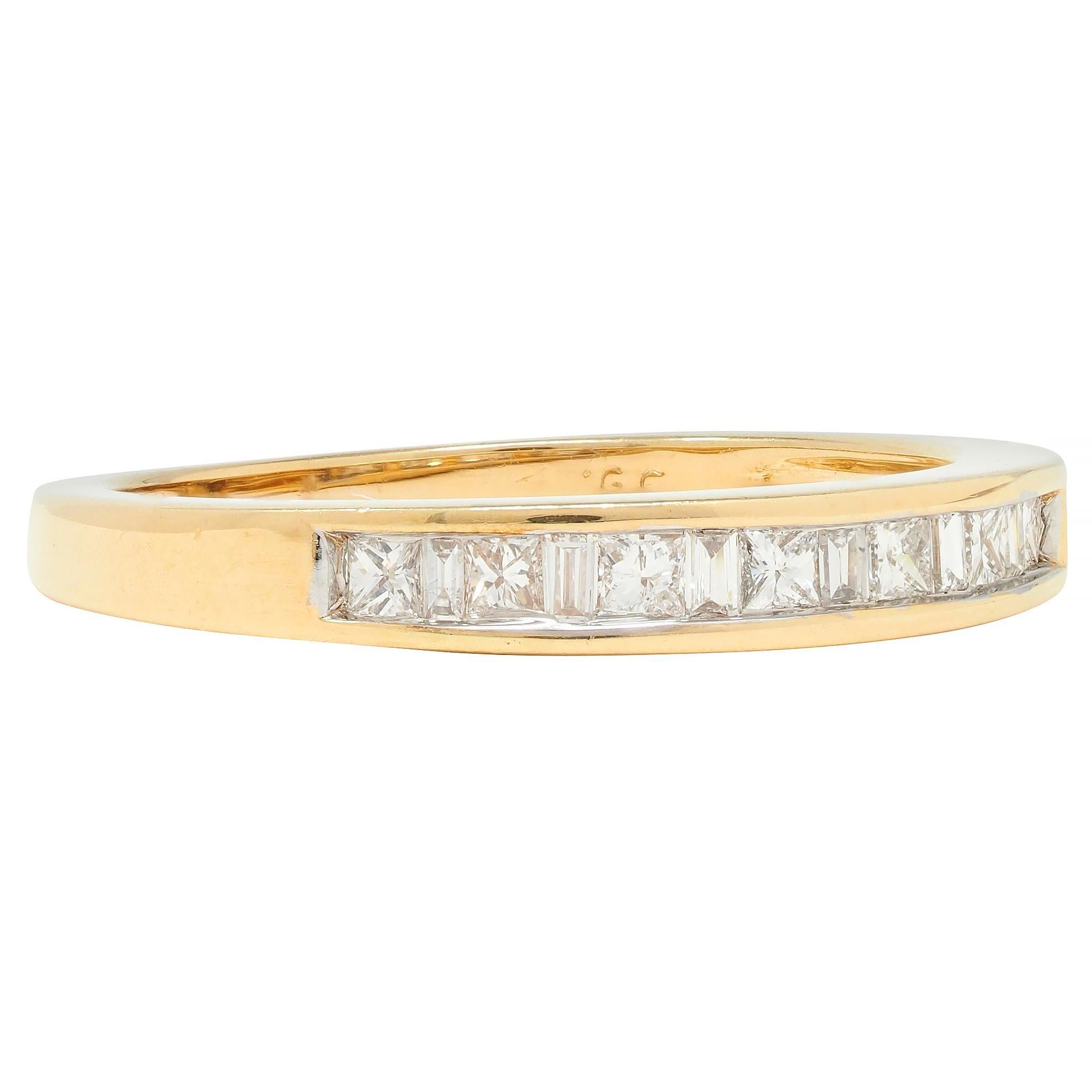 Contemporary 0.44 CTW Princess Cut Diamond 14 Karat Yellow Gold Band Ring In Excellent Condition For Sale In Philadelphia, PA