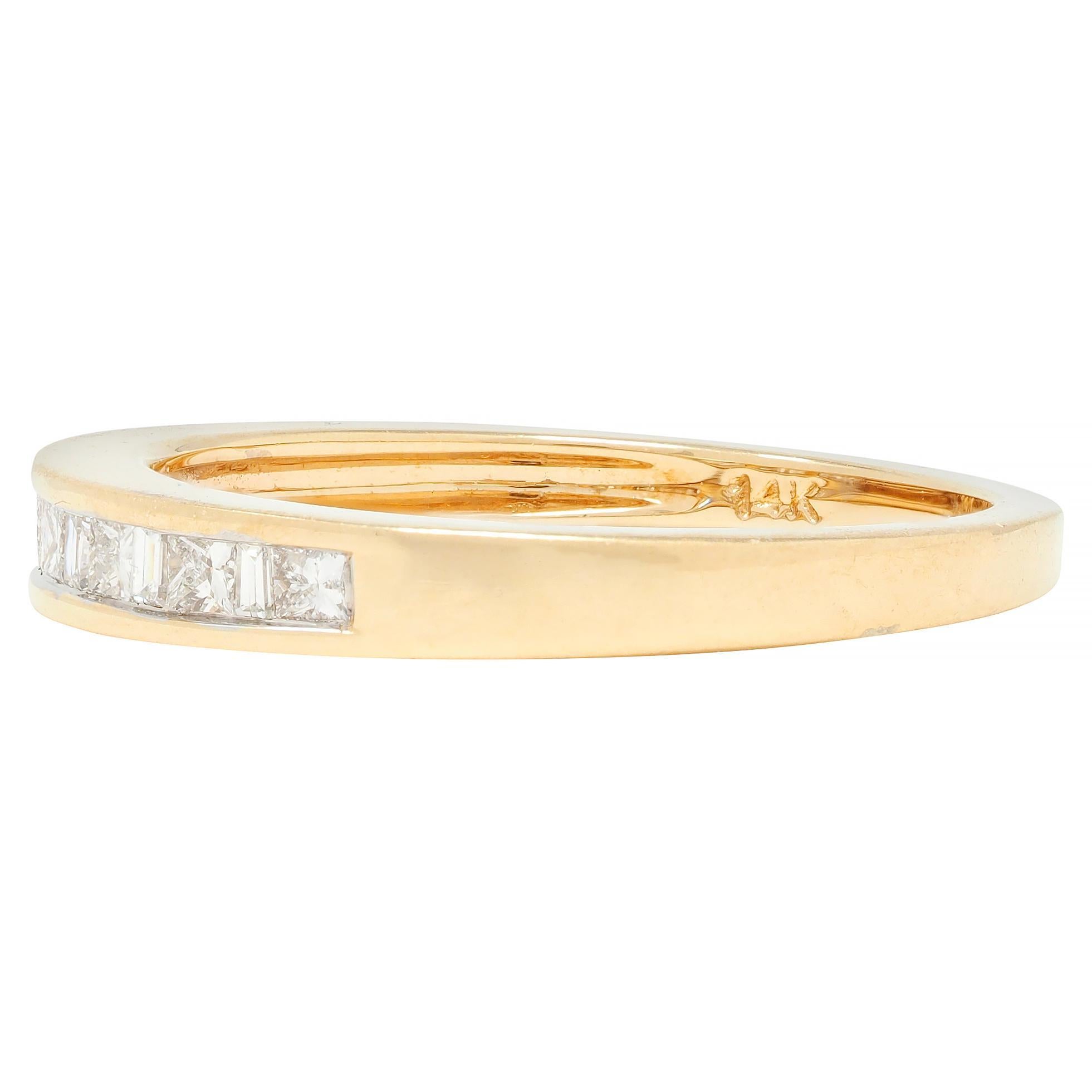 Contemporary 0.44 CTW Princess Cut Diamond 14 Karat Yellow Gold Band Ring For Sale 2