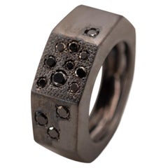 Contemporary 0.45 Carat Black Diamonds Burnished Sterling Silver Design Ring 