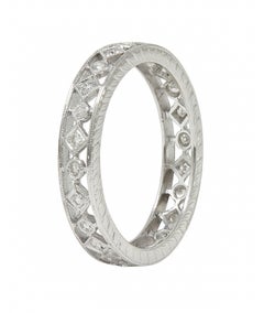 Contemporary 0.48 CTW Diamond 18 Karat White Gold Geometric Wedding Band Ring