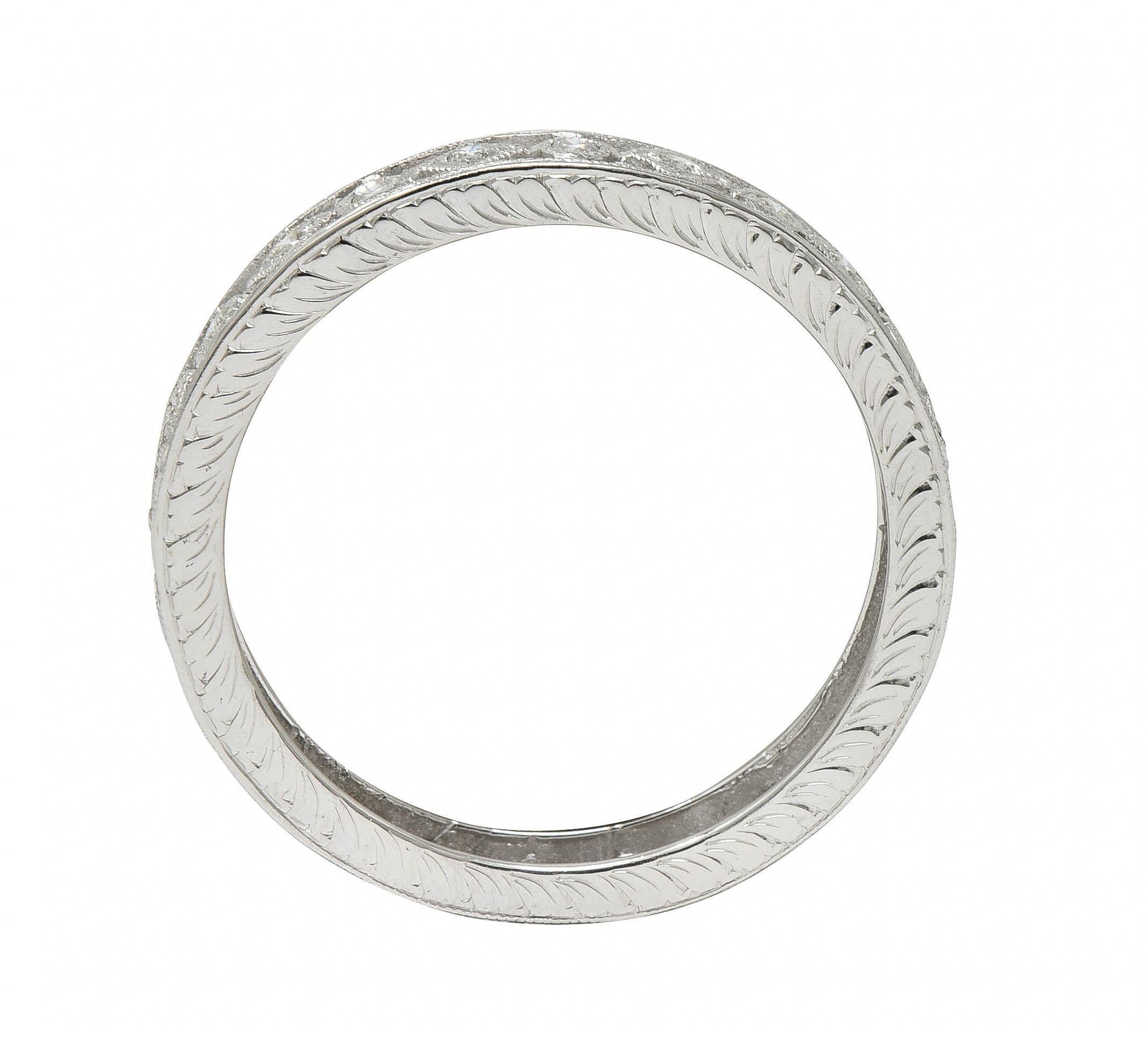 Women's or Men's Contemporary 0.48 CTW Diamond 18 Karat White Gold Geometric Wedding Band Ring For Sale