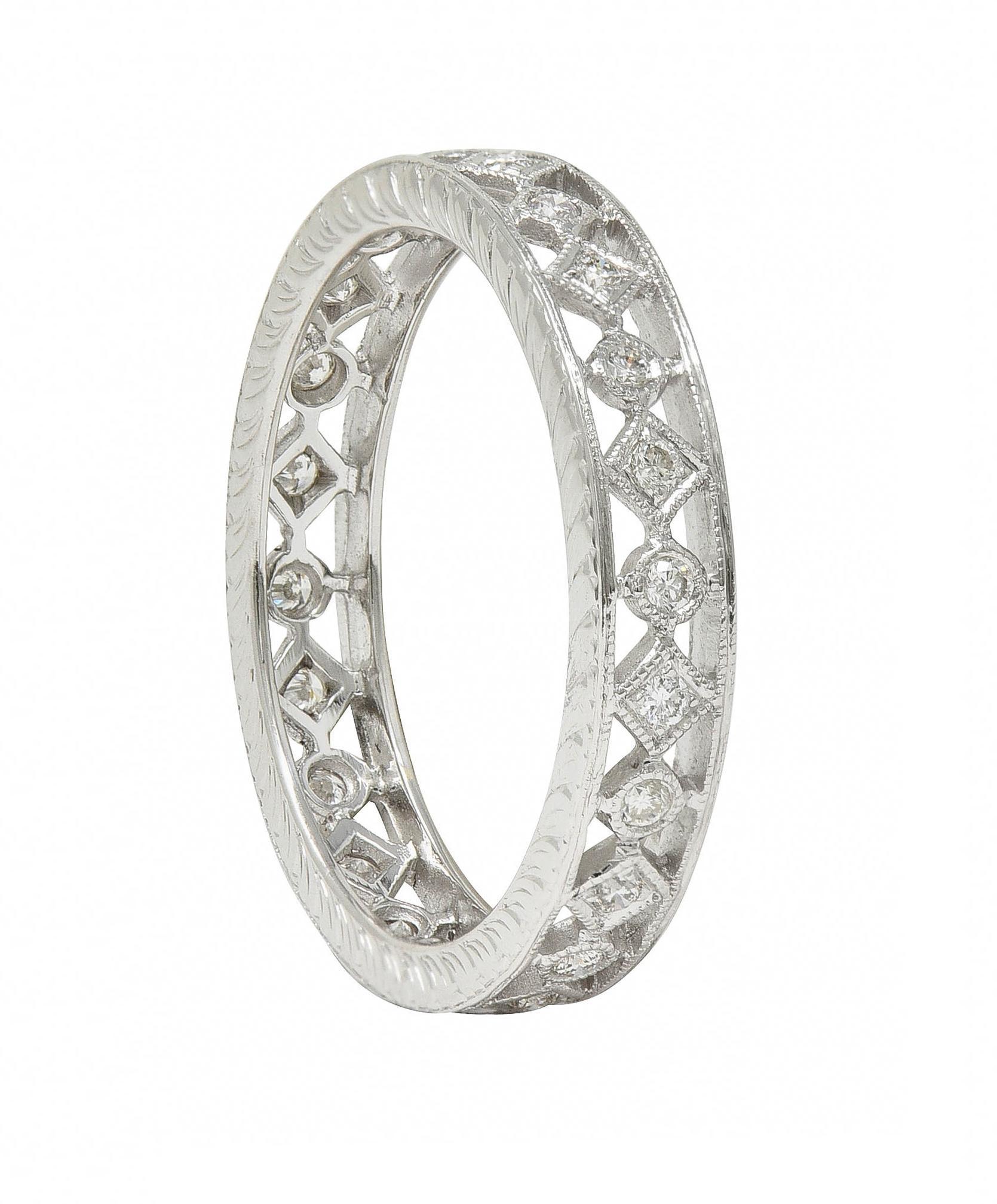 Contemporary 0.48 CTW Diamond 18 Karat White Gold Geometric Wedding Band Ring For Sale 2