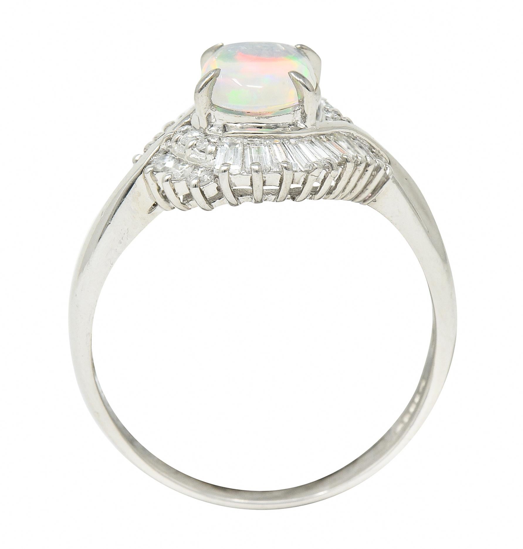 Contemporary 0.49 Carat Diamond Jelly Opal Platinum Swirl Bypass Cluster Ring For Sale 3